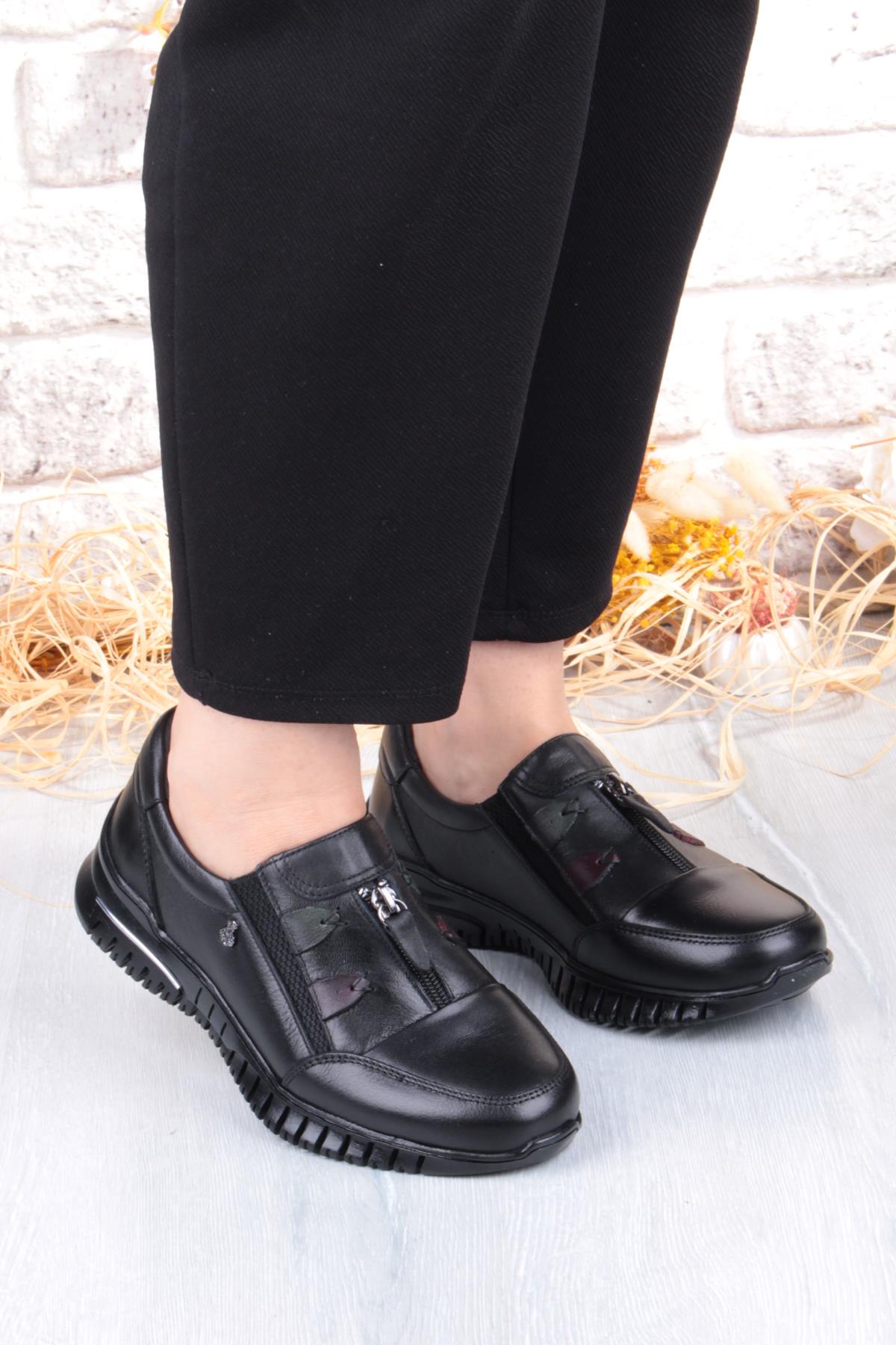 Z006 Comfort Yumuşak Esnek Kauçuk Kaymaz Taban Hakiki Deri Kadın Ayakkabı - Görsel 4
