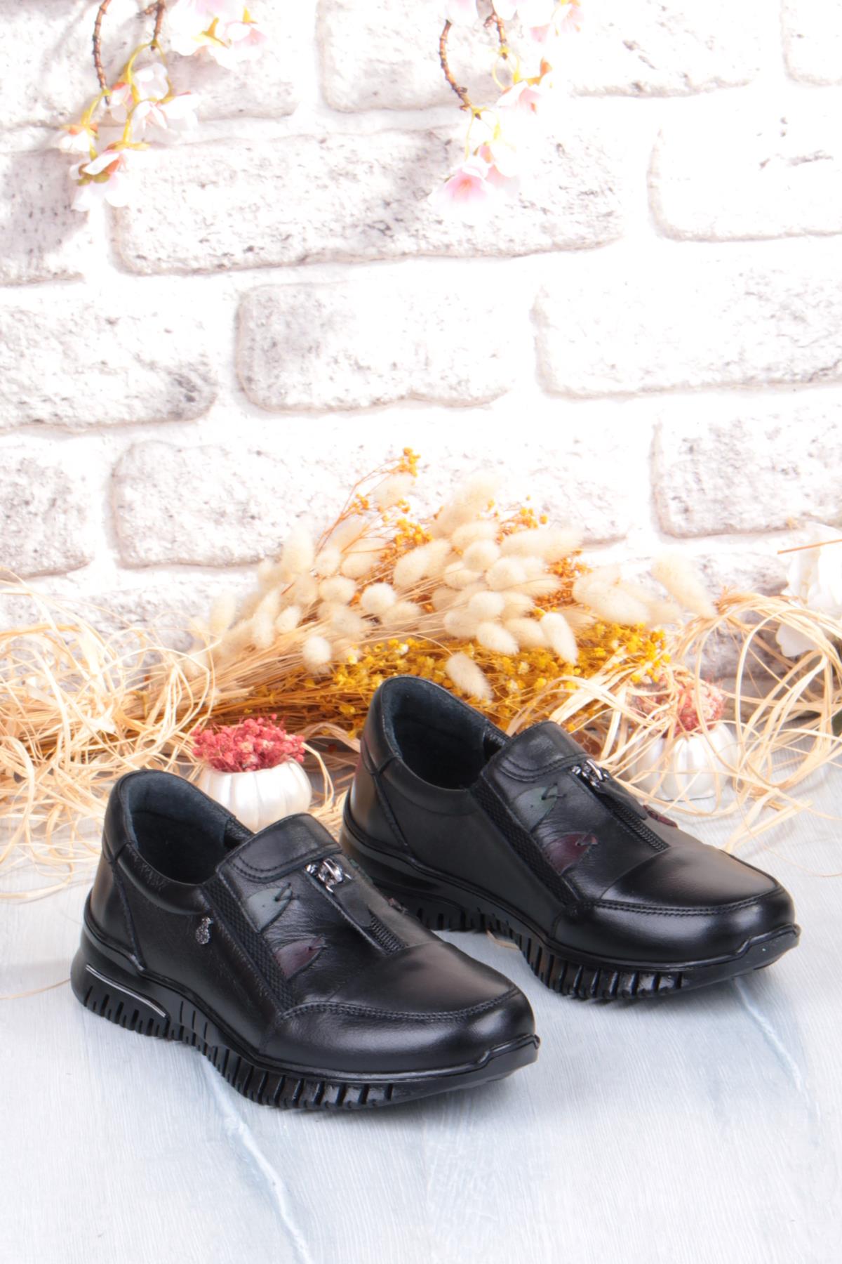 Z006 Comfort Yumuşak Esnek Kauçuk Kaymaz Taban Hakiki Deri Kadın Ayakkabı - Görsel 6