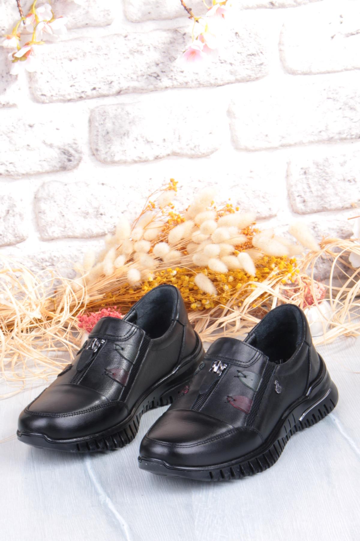 Z006 Comfort Yumuşak Esnek Kauçuk Kaymaz Taban Hakiki Deri Kadın Ayakkabı - Görsel 7