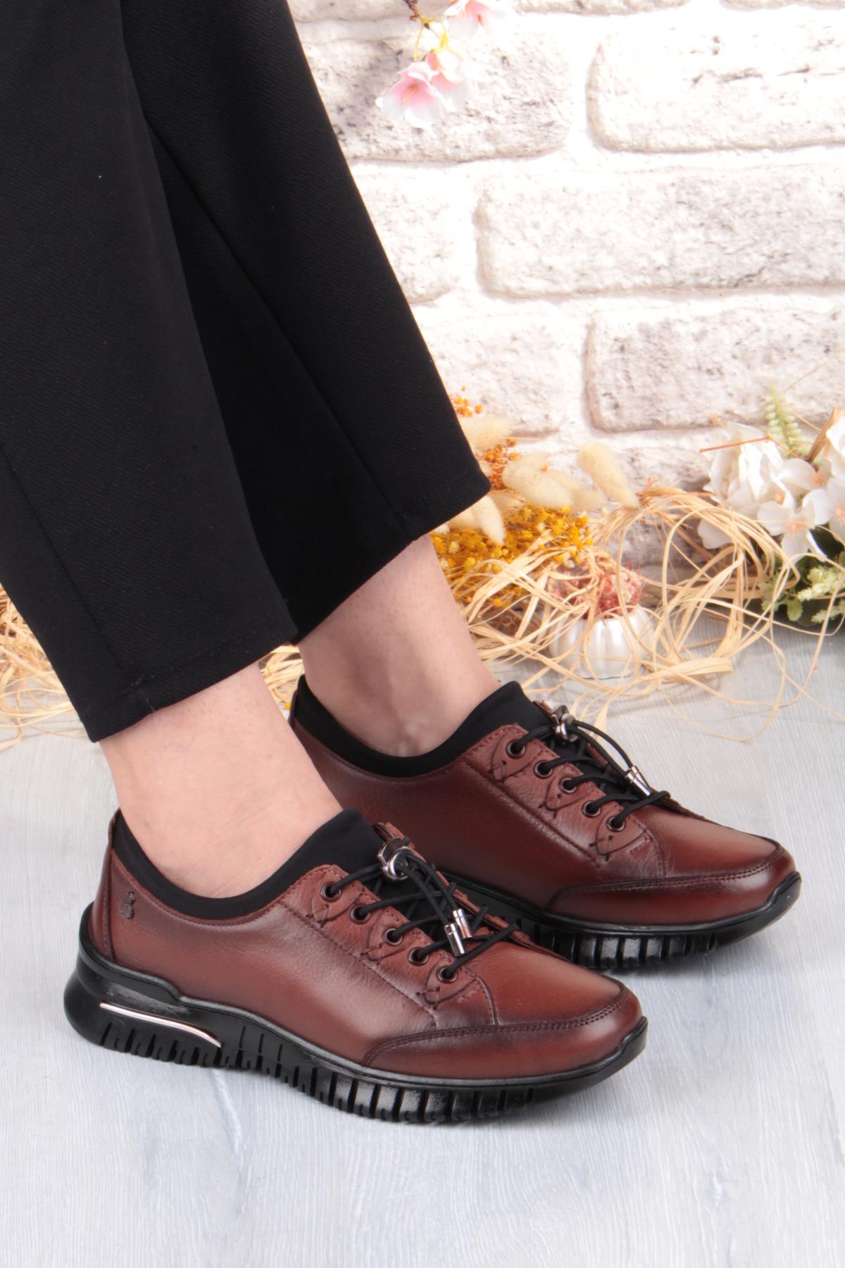 9513 Comfort Yumuşak Esnek Kauçuk Kaymaz Taban Hakiki Deri Kadın Ayakkabı - Görsel 2