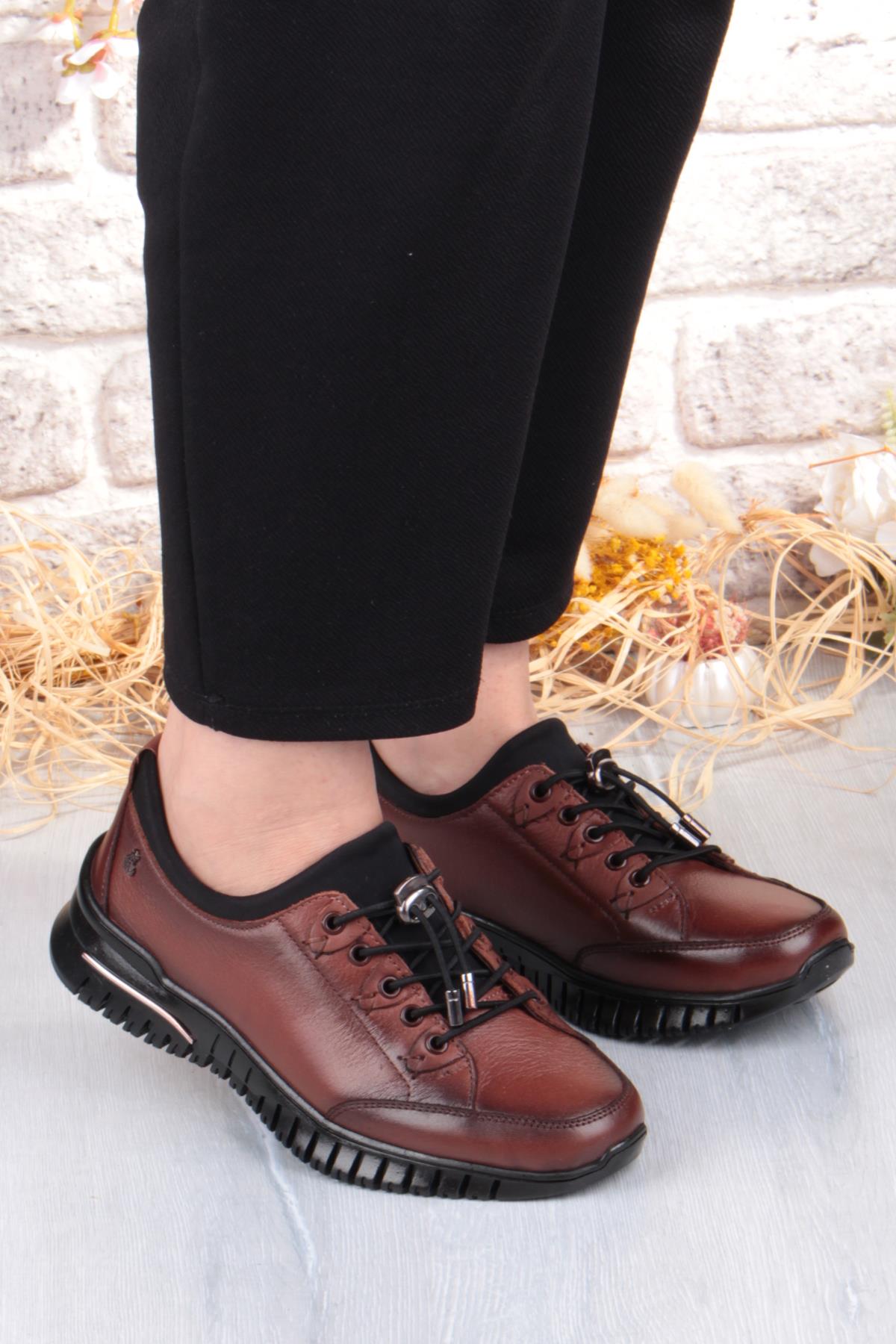 9513 Comfort Yumuşak Esnek Kauçuk Kaymaz Taban Hakiki Deri Kadın Ayakkabı - Görsel 4