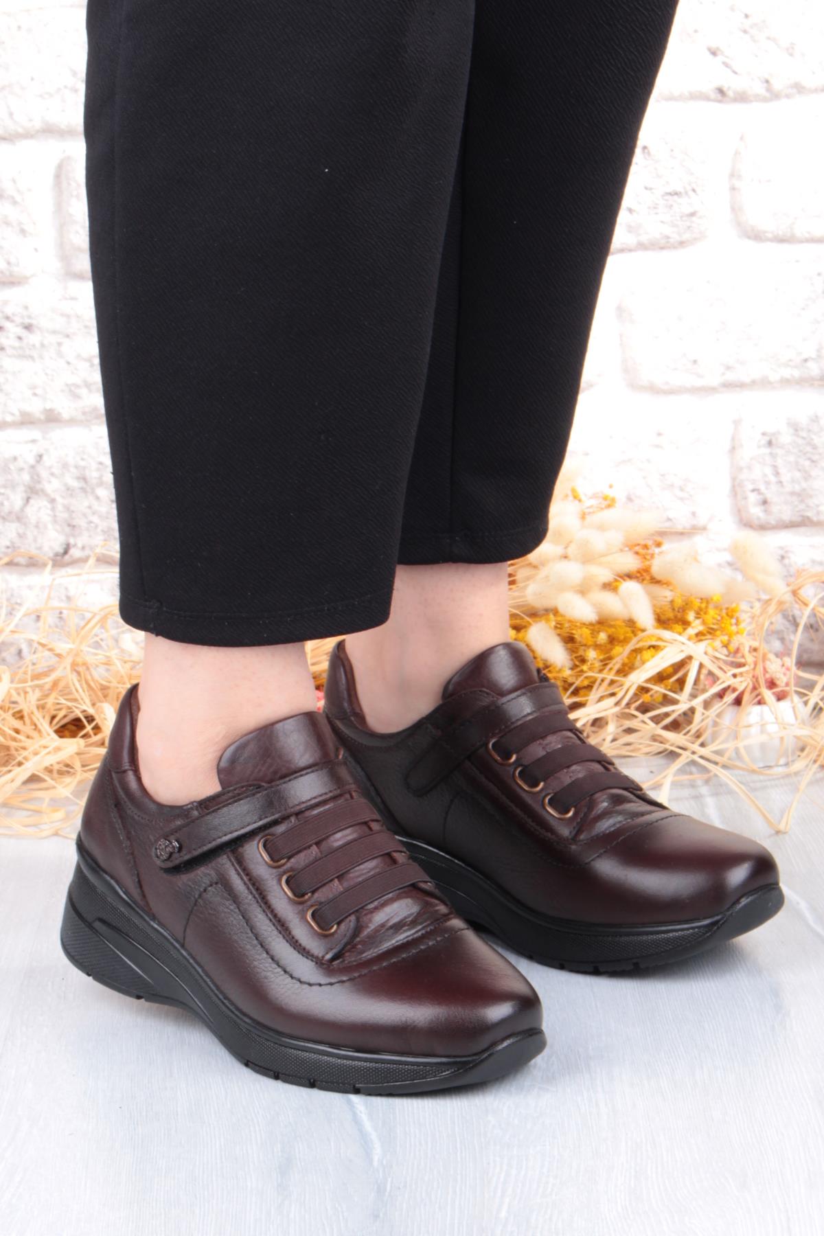 Z010 Comfort Yumuşak Esnek Kauçuk Kaymaz Taban Hakiki Deri Kadın Ayakkabı - Görsel 4