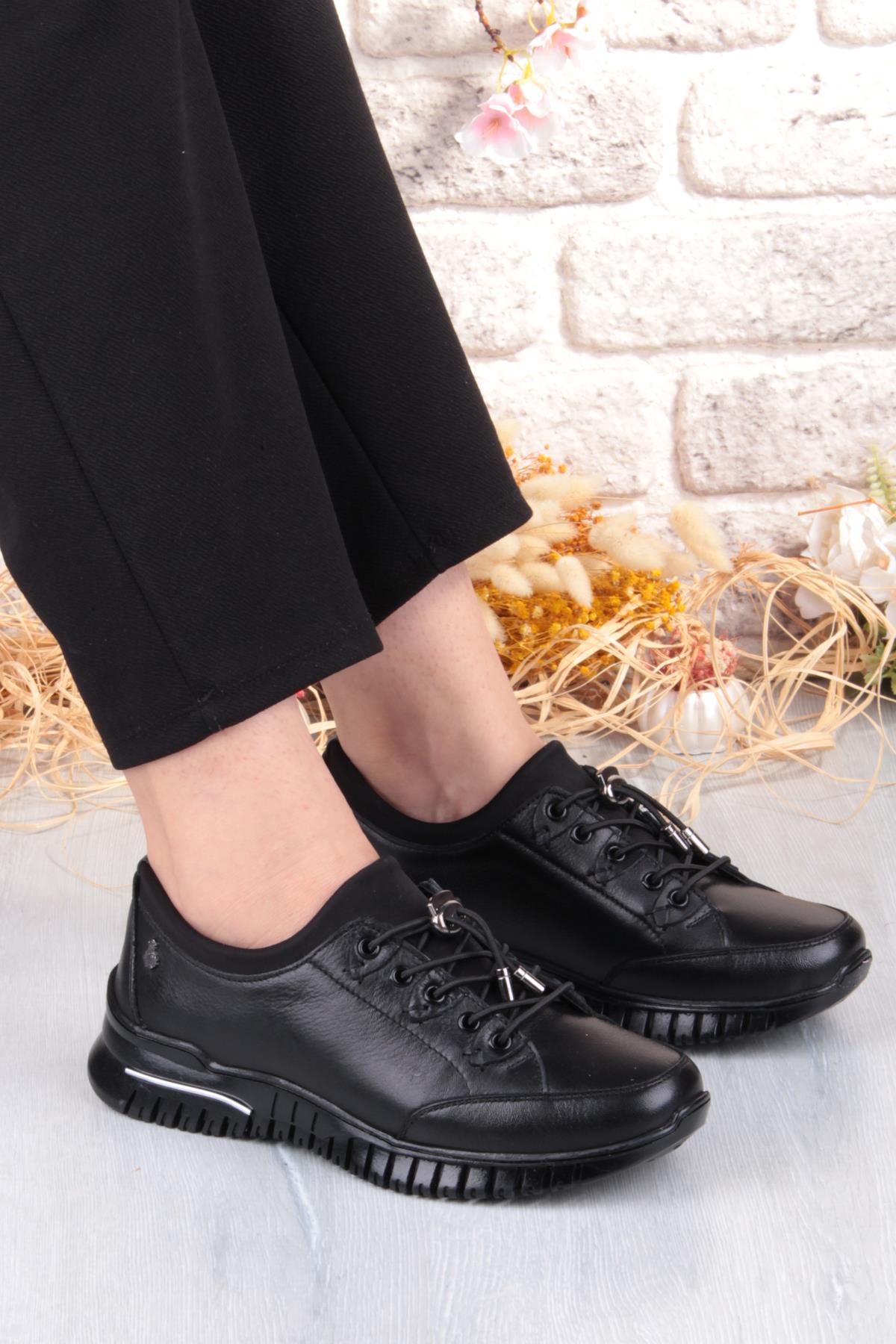 9513 Comfort Yumuşak Esnek Kauçuk Kaymaz Taban Hakiki Deri Kadın Ayakkabı - Görsel 2