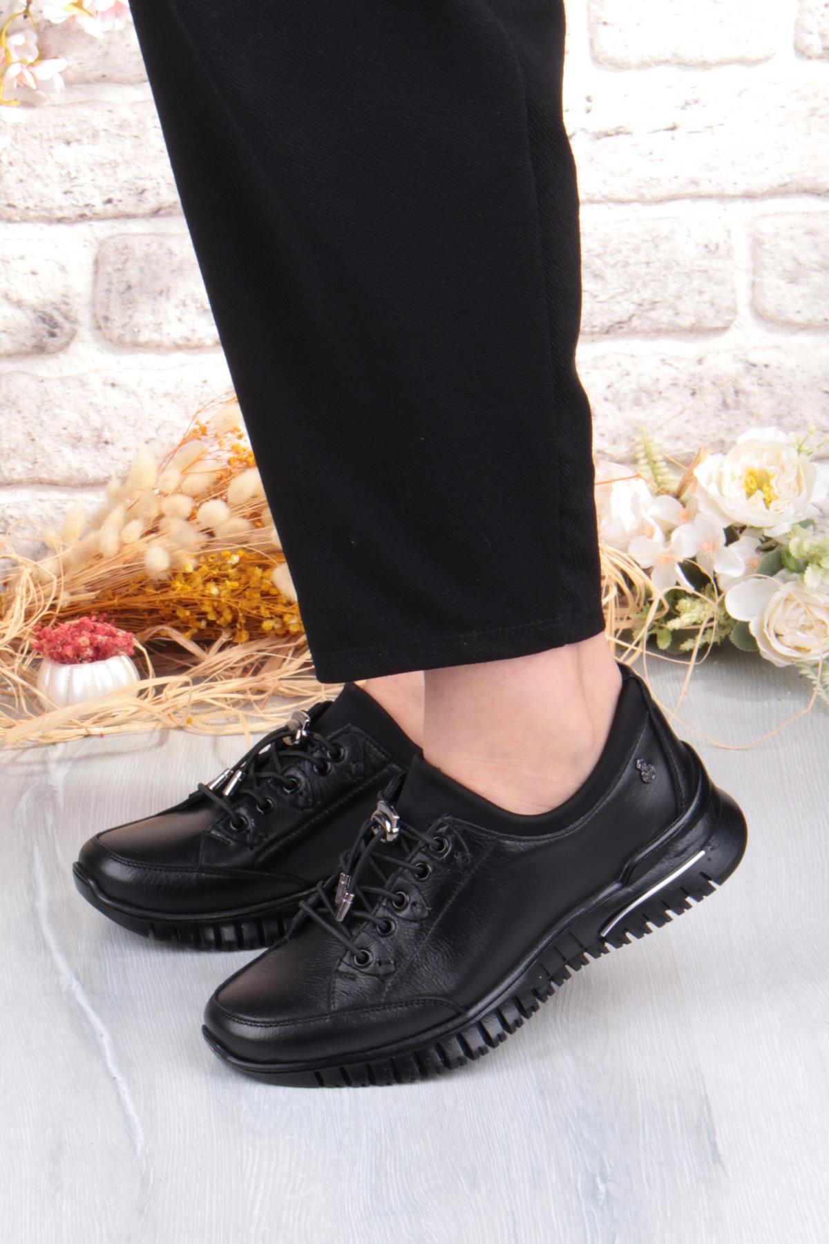 9513 Comfort Yumuşak Esnek Kauçuk Kaymaz Taban Hakiki Deri Kadın Ayakkabı - Görsel 3
