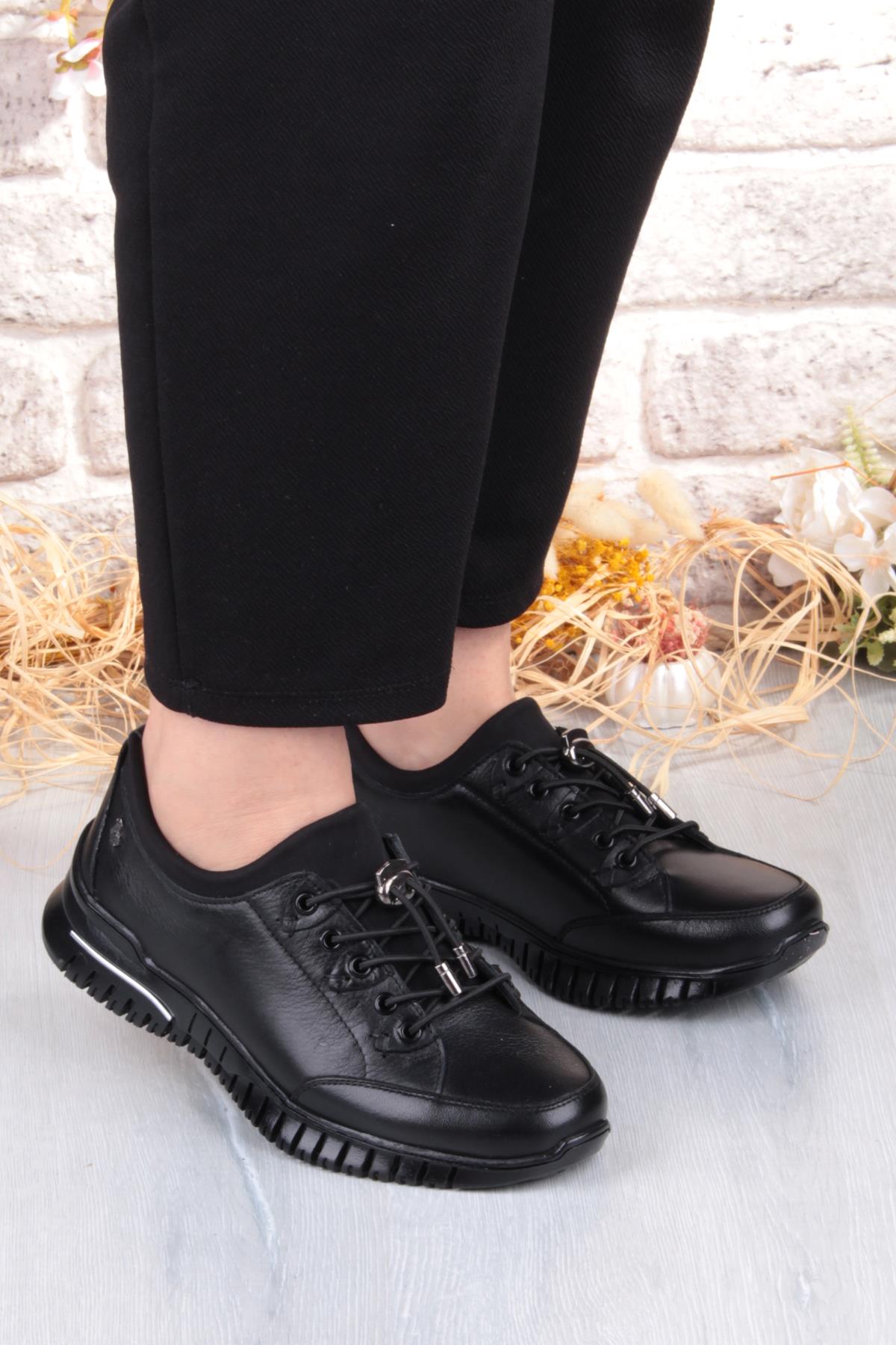 9513 Comfort Yumuşak Esnek Kauçuk Kaymaz Taban Hakiki Deri Kadın Ayakkabı - Görsel 4