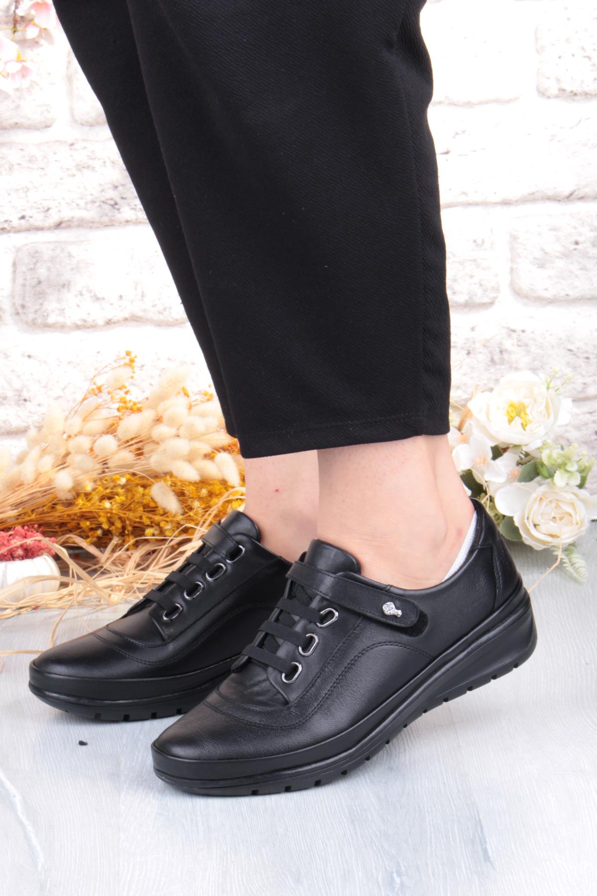 7666 Comfort Yumuşak Esnek Kauçuk Kaymaz Taban Hakiki Deri Kadın Ayakkabı - Görsel 3