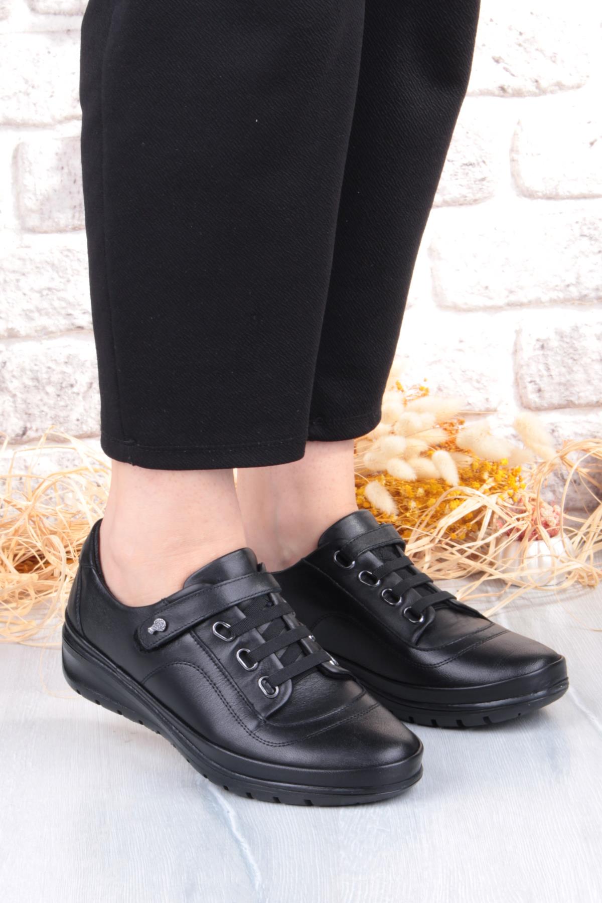 7666 Comfort Yumuşak Esnek Kauçuk Kaymaz Taban Hakiki Deri Kadın Ayakkabı - Görsel 4