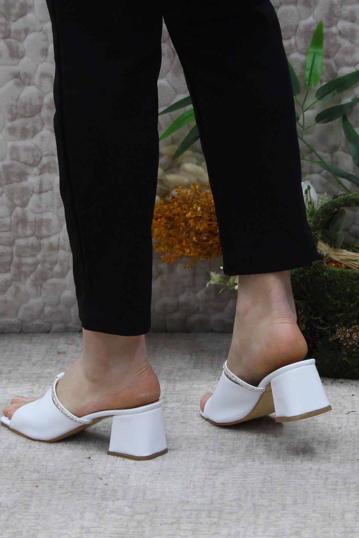 6395 Taşlı Topuklu Kadın Terlik - Görsel 5