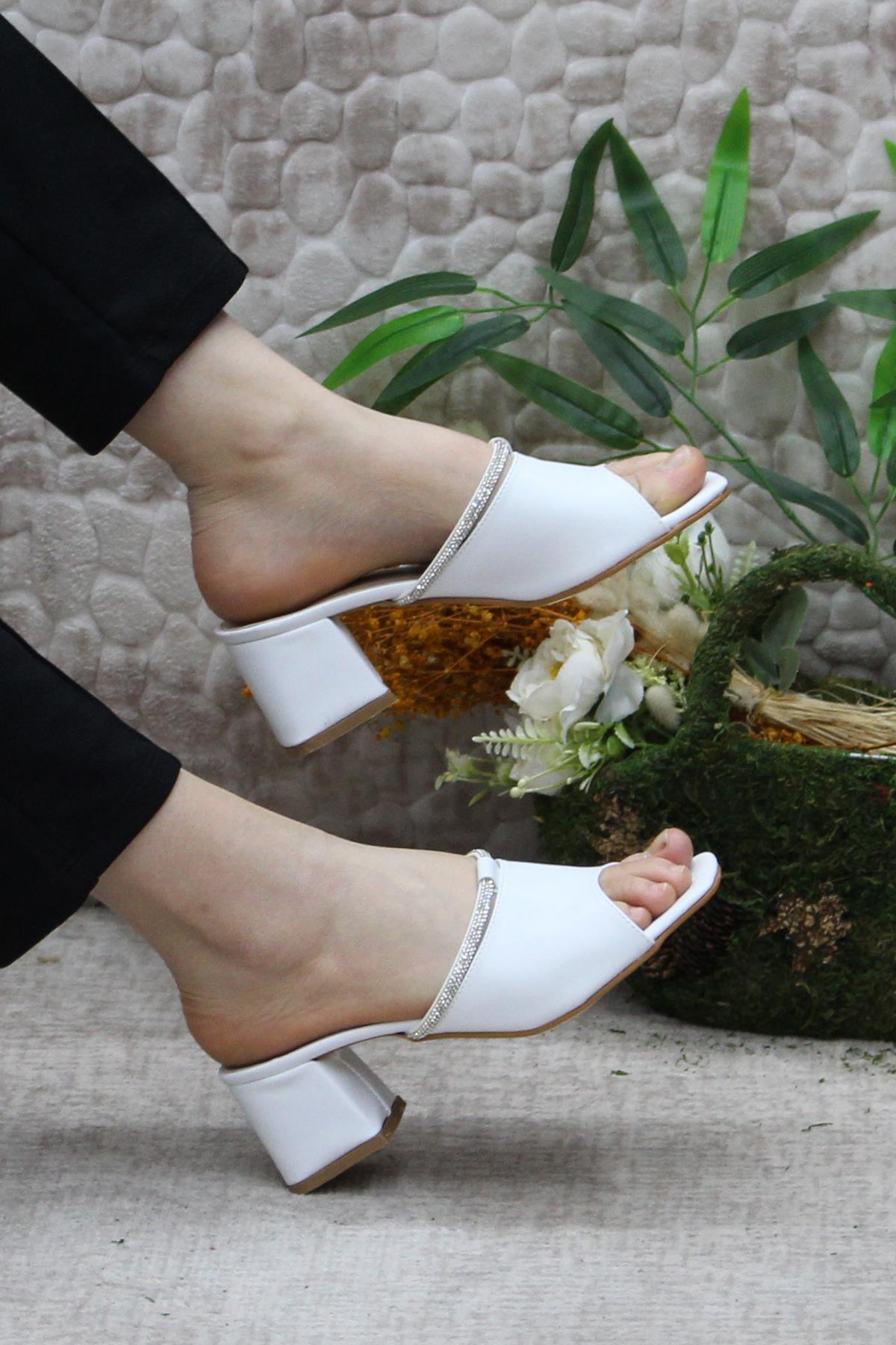 6395 Taşlı Topuklu Kadın Terlik - Görsel 6