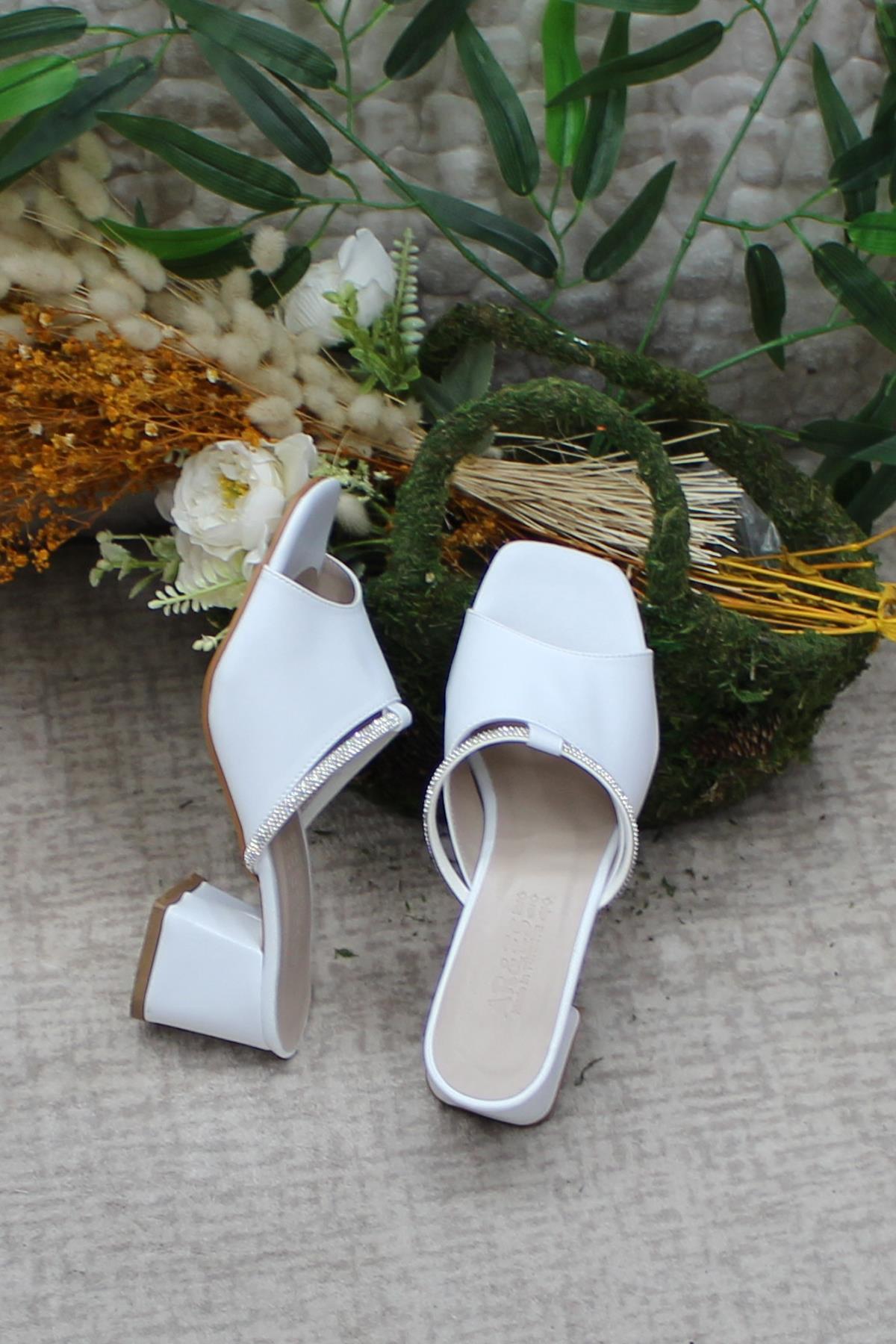 6395 Taşlı Topuklu Kadın Terlik - Görsel 7