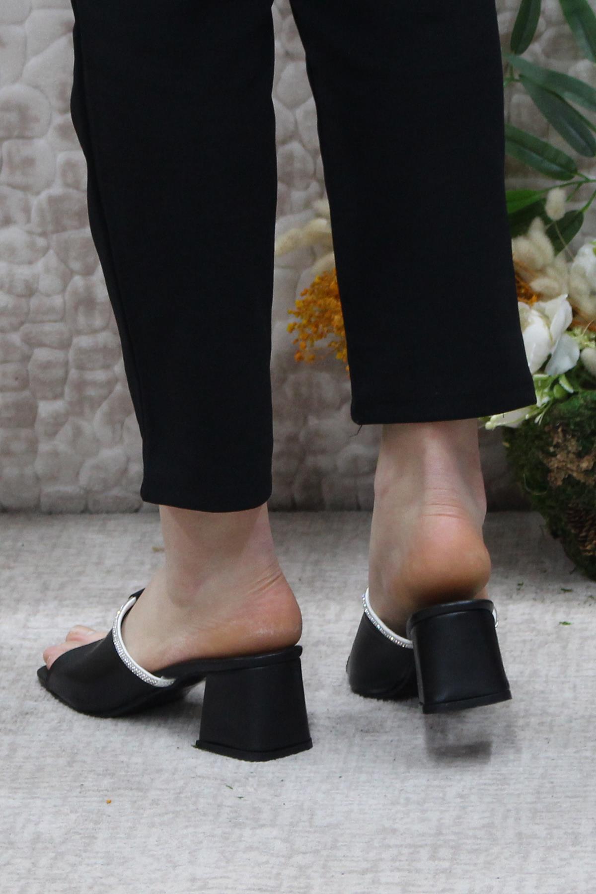 6395 Taşlı Topuklu Kadın Terlik - Görsel 5