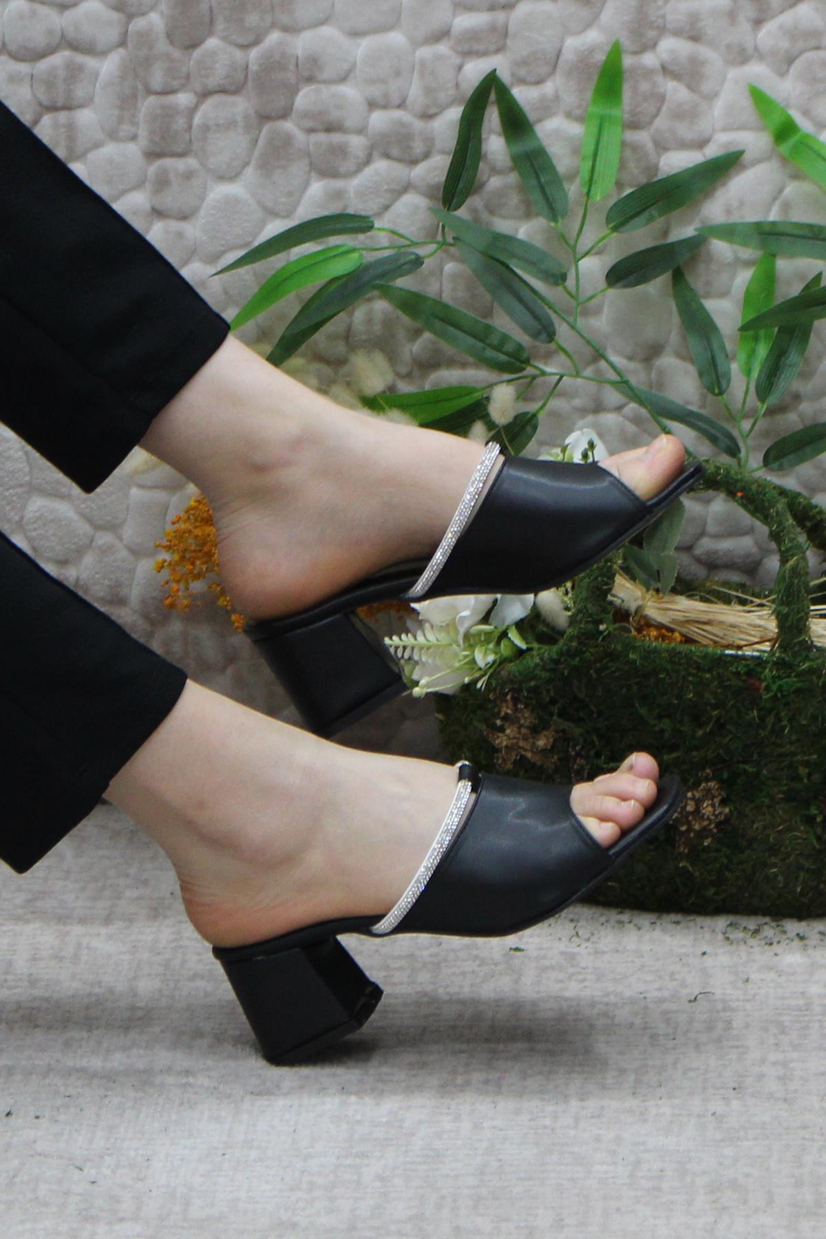 6395 Taşlı Topuklu Kadın Terlik - Görsel 6