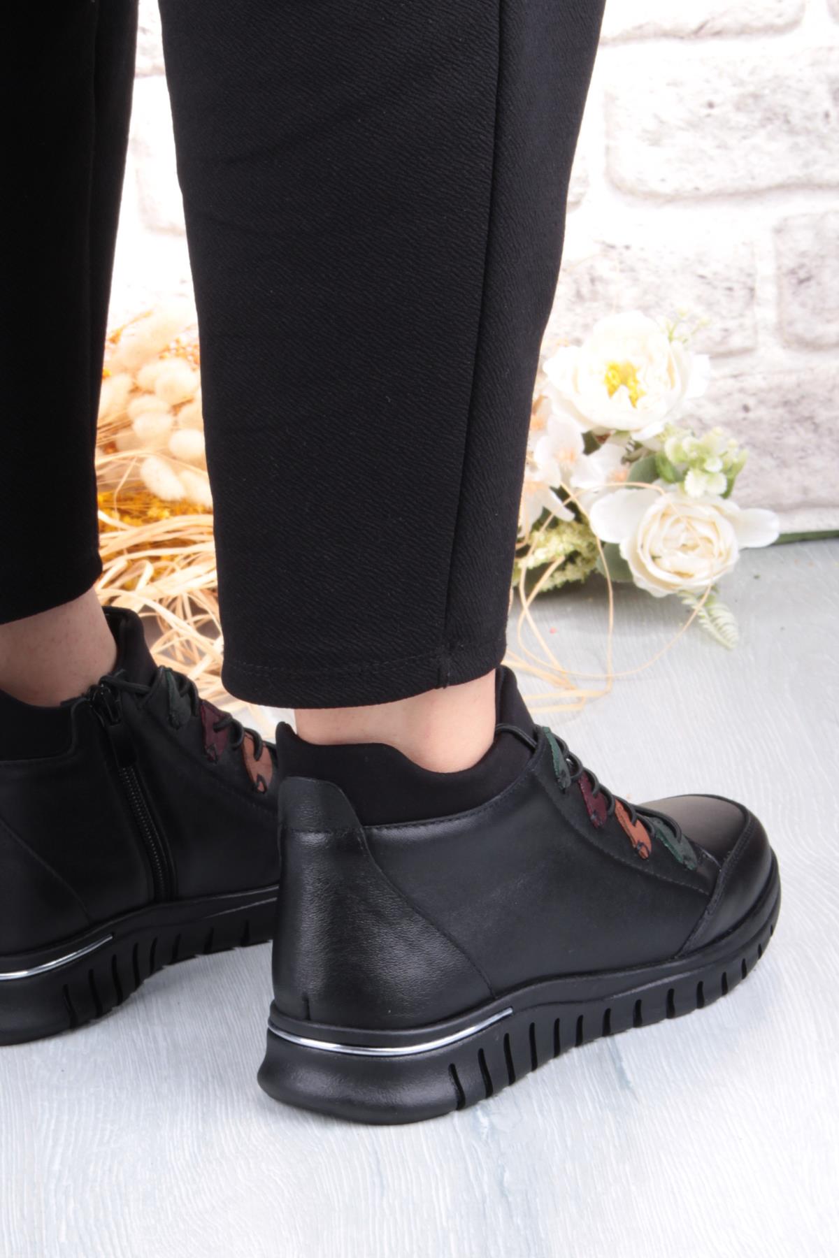 Z433 Rahat Esnek Kaymaz Taban Yumuşak Hakiki Deri Kadın Bot - Görsel 5