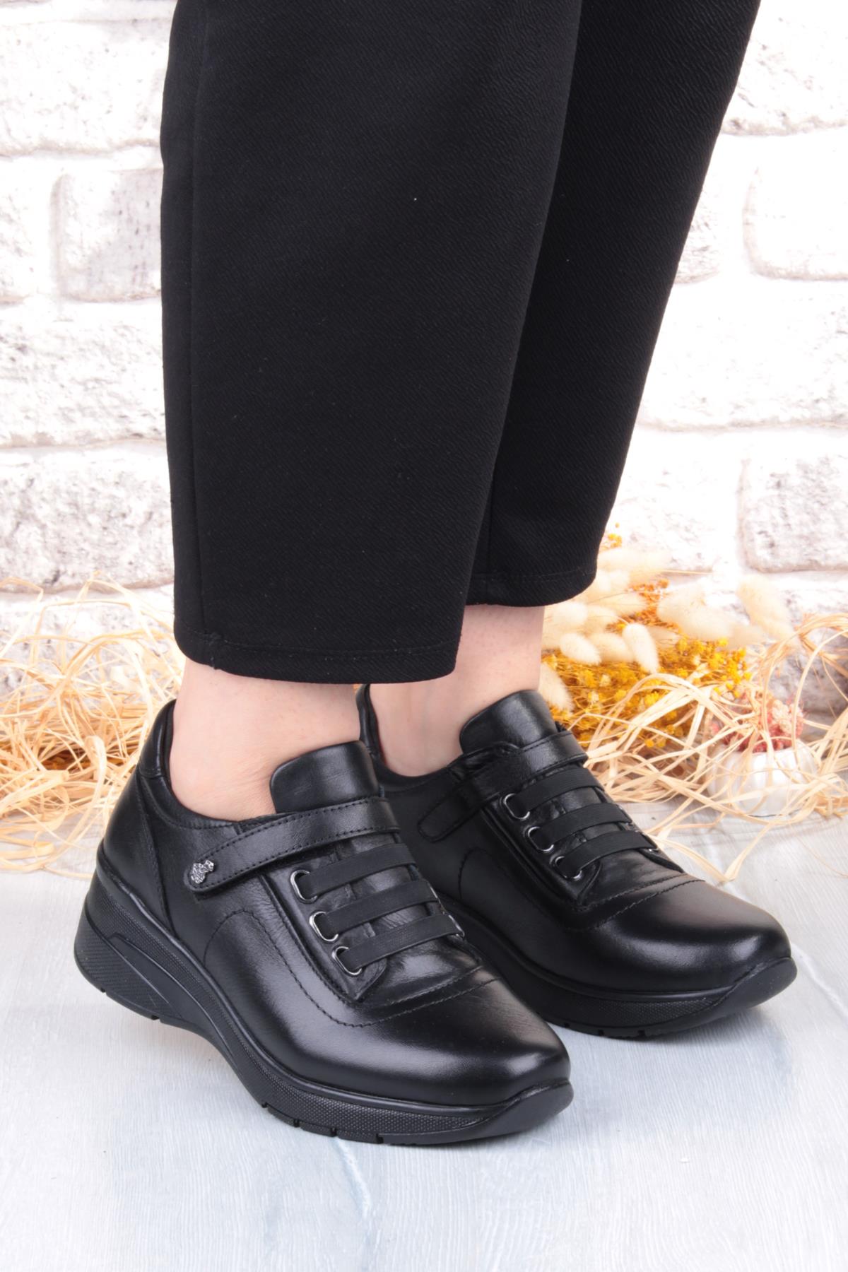 Z010 Comfort Yumuşak Esnek Kauçuk Kaymaz Taban Hakiki Deri Kadın Ayakkabı - Görsel 4