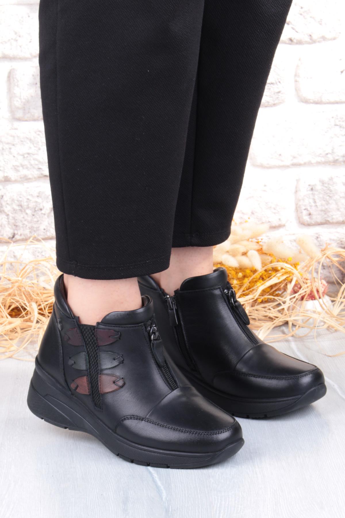 Z014 Rahat Esnek Kaymaz Taban Yumuşak Hakiki Deri Kadın Bot - Görsel 4