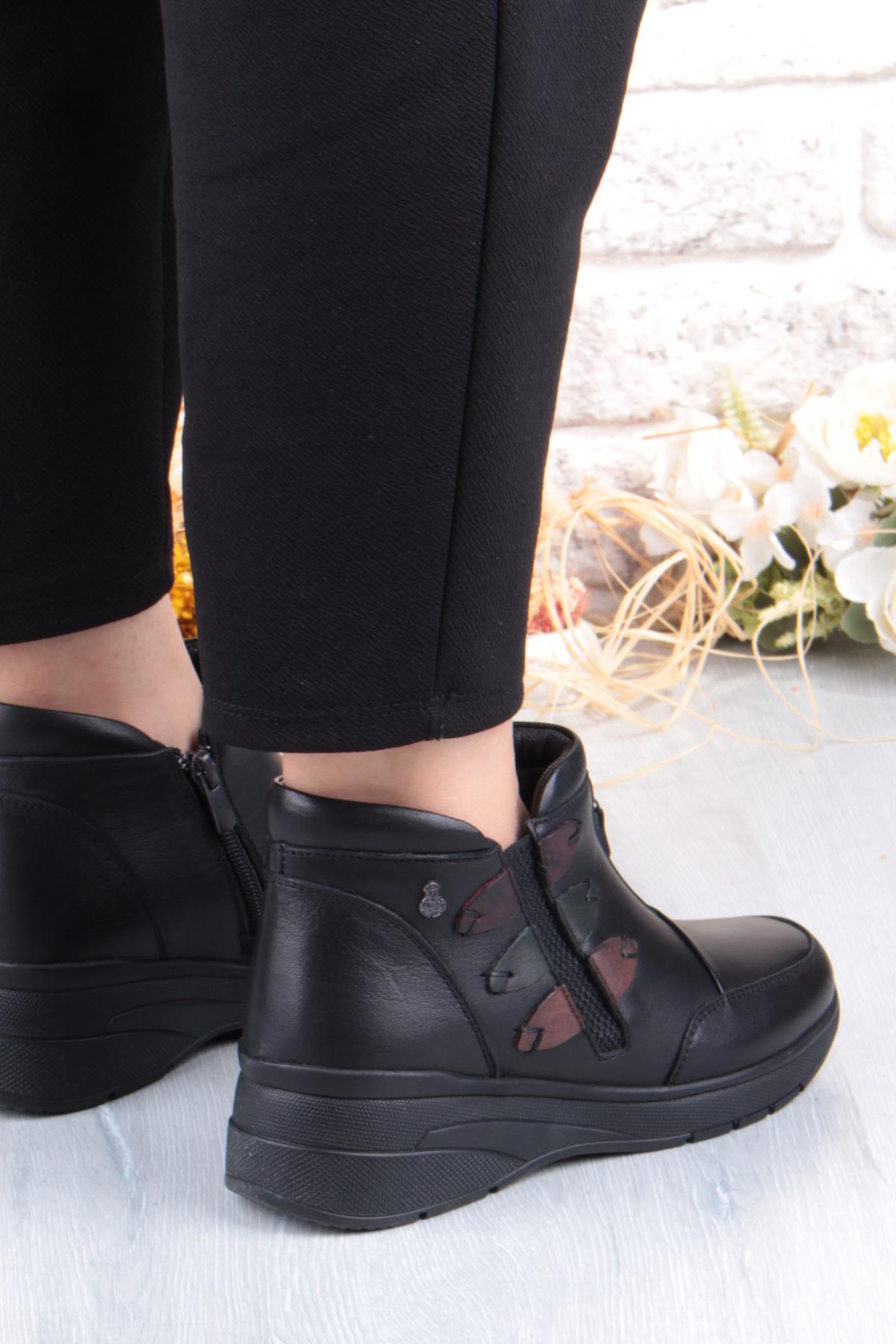 Z014 Rahat Esnek Kaymaz Taban Yumuşak Hakiki Deri Kadın Bot - Görsel 5