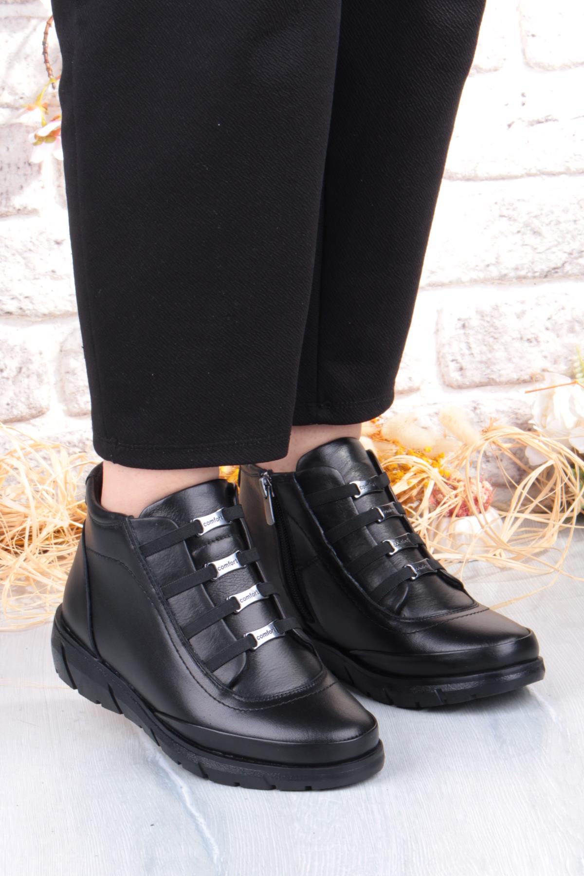 Z396 Rahat Esnek Kaymaz Taban Yumuşak Hakiki Deri Kadın Bot - Görsel 4