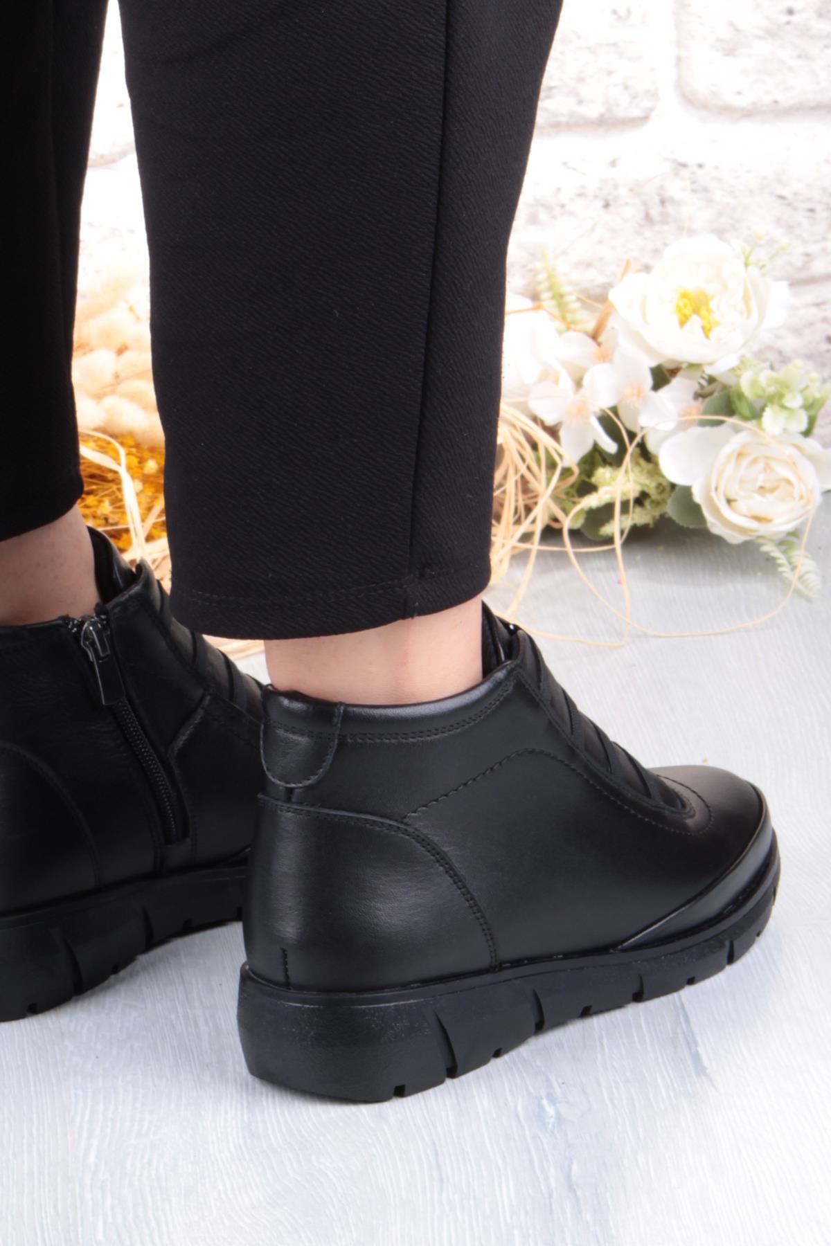 Z396 Rahat Esnek Kaymaz Taban Yumuşak Hakiki Deri Kadın Bot - Görsel 5