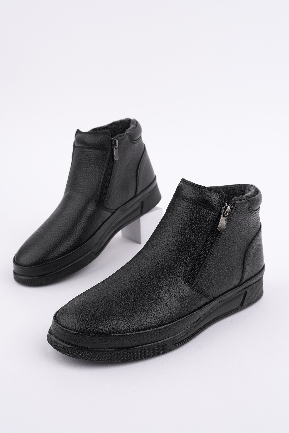 ANDY Hakiki Deri Çift Fermuarlı İçi Kürklü Erkek Kışlık Bot - Görsel 2
