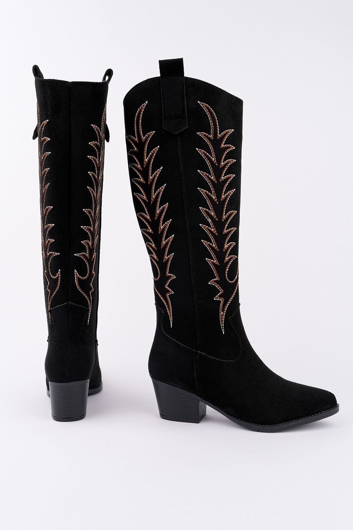 TEXAS Sivri Burun Nakışlı Kalın Topuklu Kadın Kovboy Western Çizme - Görsel 3