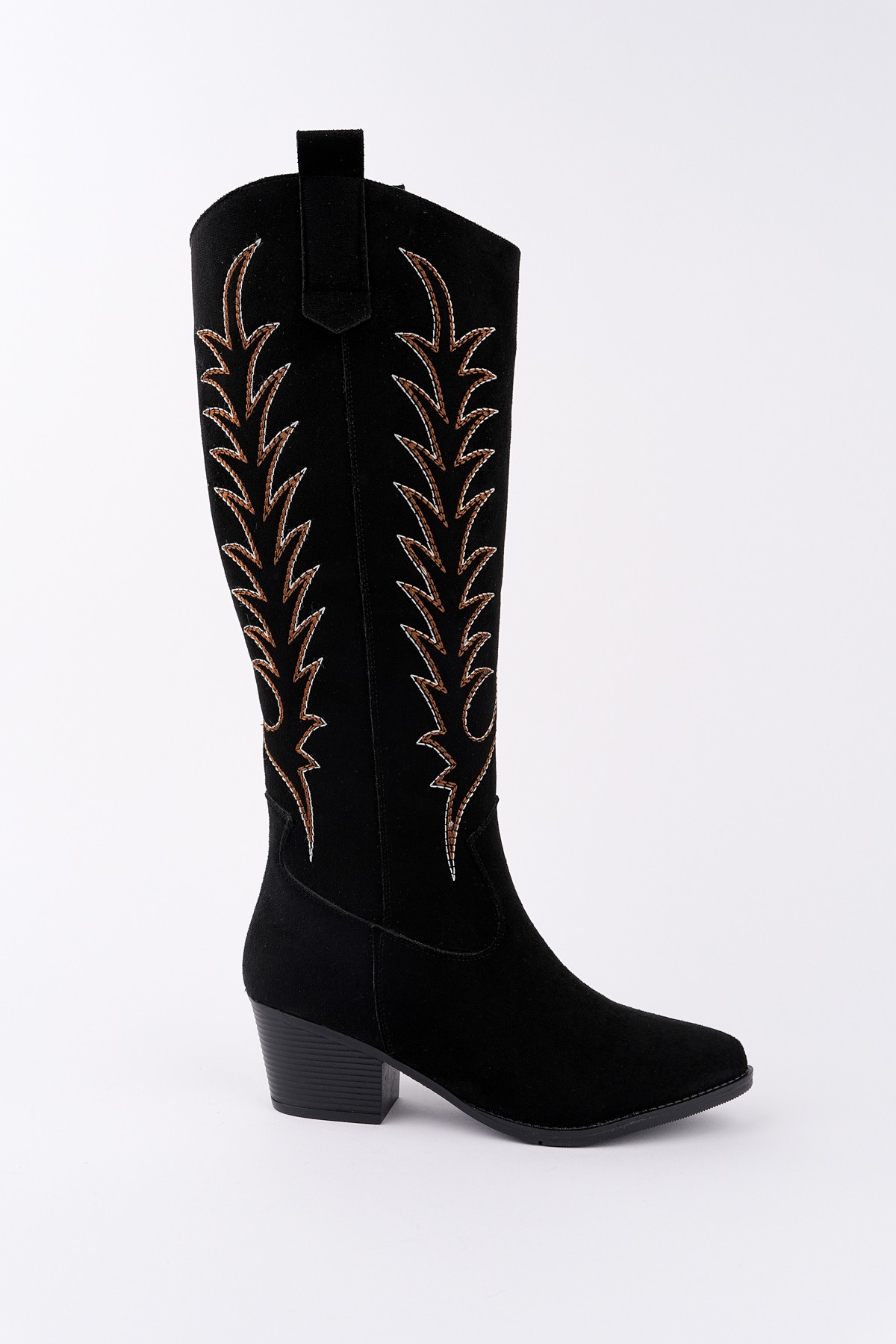 TEXAS Sivri Burun Nakışlı Kalın Topuklu Kadın Kovboy Western Çizme - Görsel 4