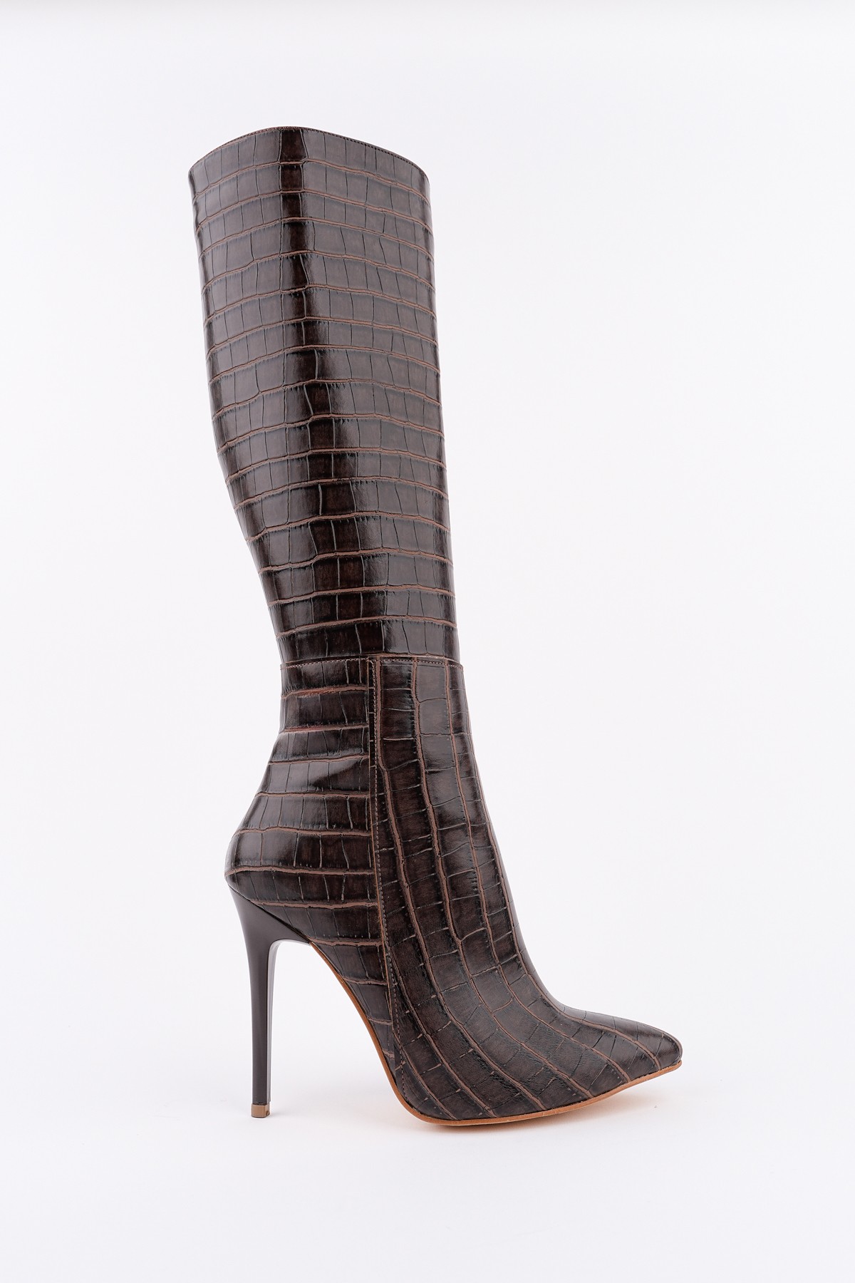ZEST Kroko Desenli Sivri Burun Fermuarlı İnce Topuklu Kadın Çizme - Görsel 4