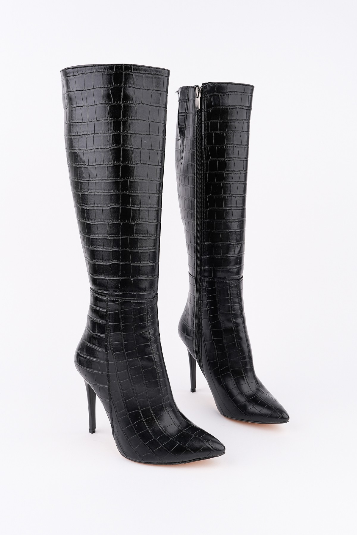ZEST Kroko Desenli Sivri Burun Fermuarlı İnce Topuklu Kadın Çizme - Görsel 2