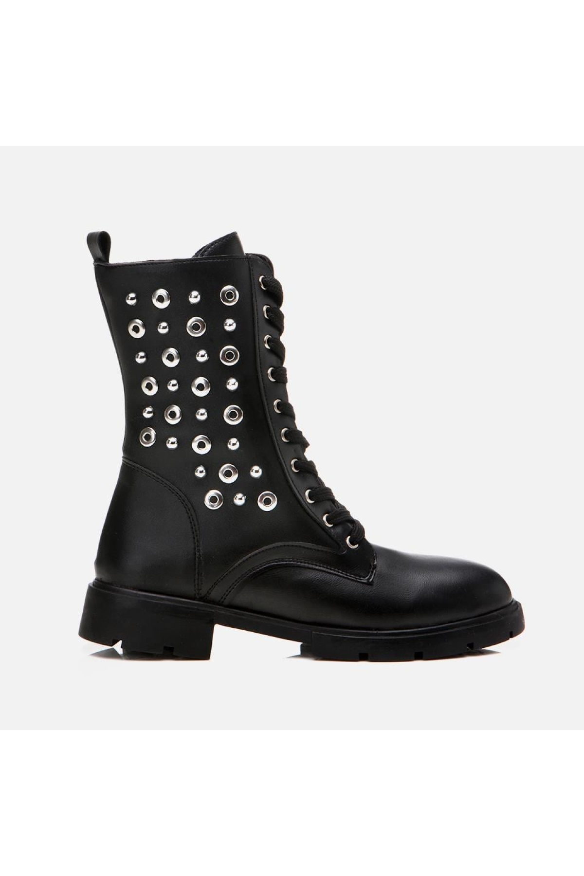 Siyah Kadın Zımbalı Düz Bot - Görsel 2