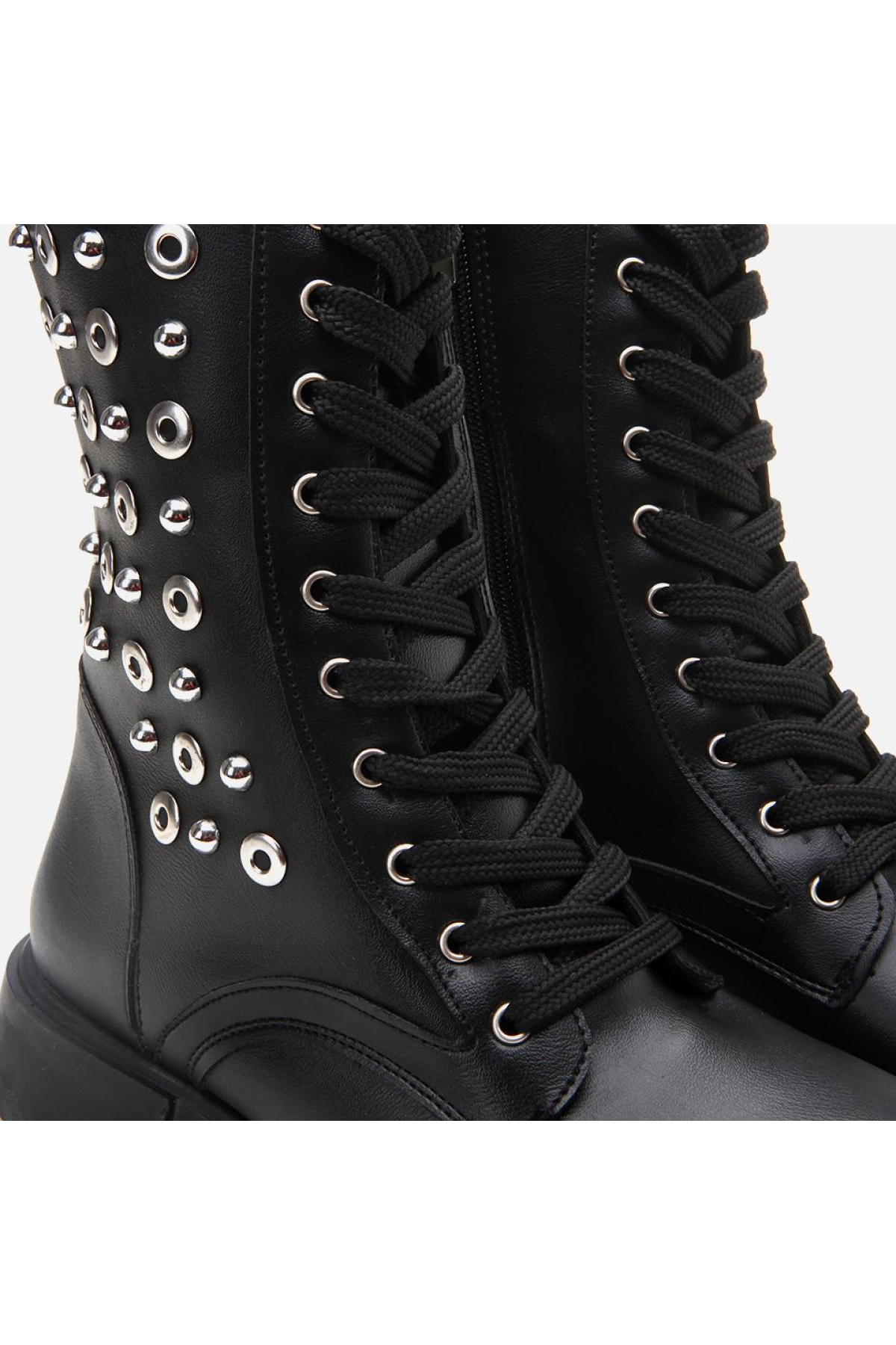 Siyah Kadın Zımbalı Düz Bot - Görsel 3
