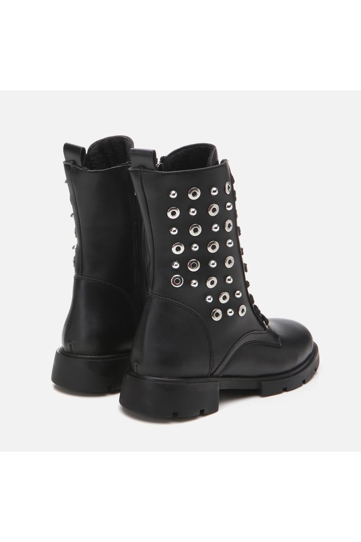 Siyah Kadın Zımbalı Düz Bot - Görsel 8