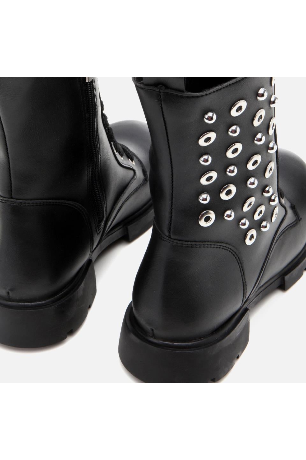 Siyah Kadın Zımbalı Düz Bot - Görsel 9