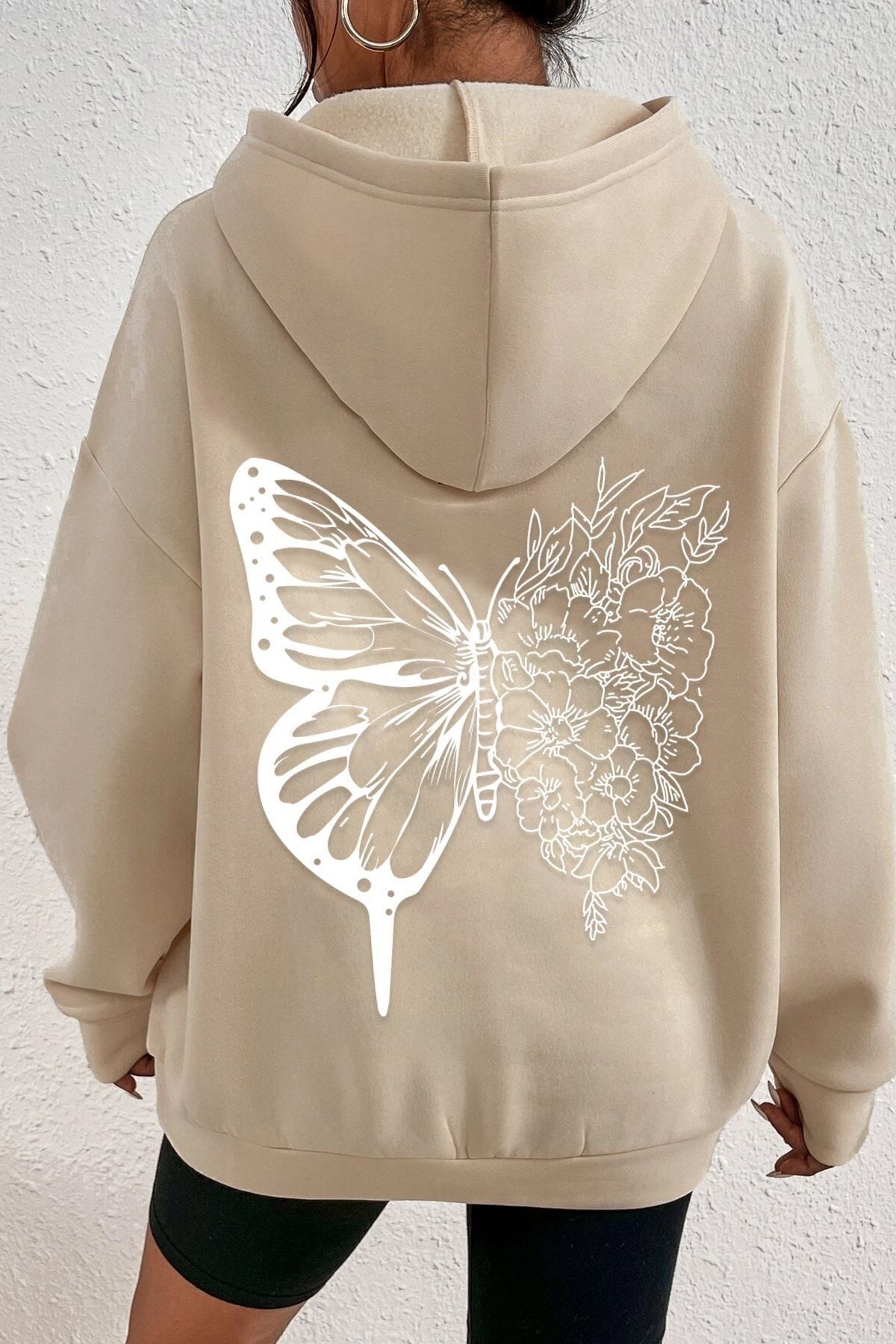 Unisex Drawing Butterflies Sırt Baskılı Sweatshirt Fiyatları | Flo