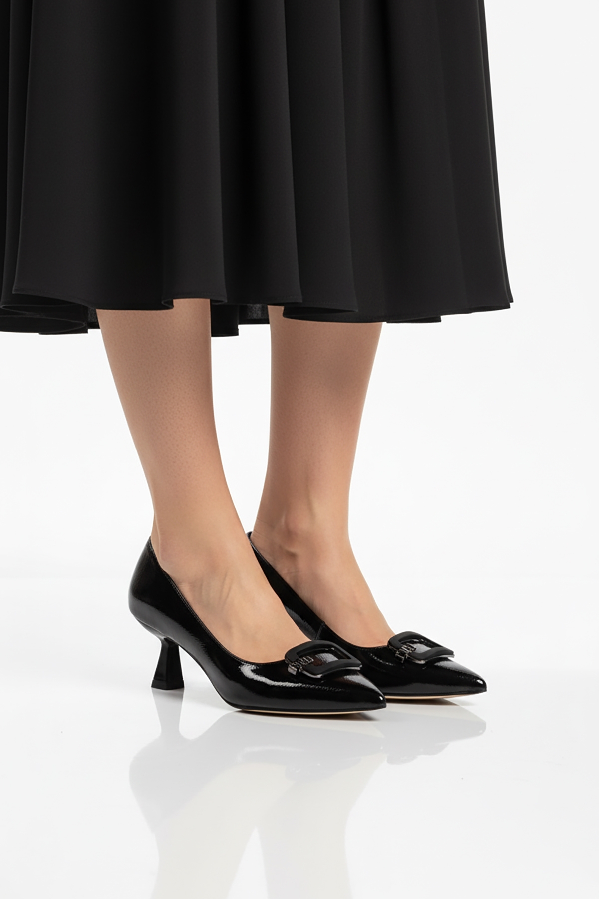 Siyah Kırışık İnce Kısa Topuklu Kadın Abiye Ayakkabı 357189 Z - Görsel 2