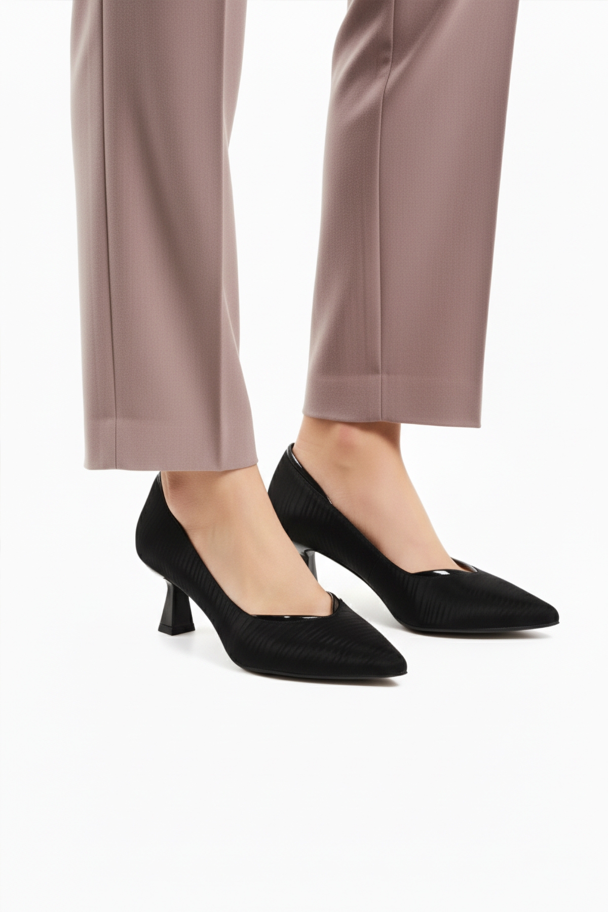 Siyah Saten Kısa İnce Topuklu Abiye Ayakkabı 357188 Z - Görsel 2
