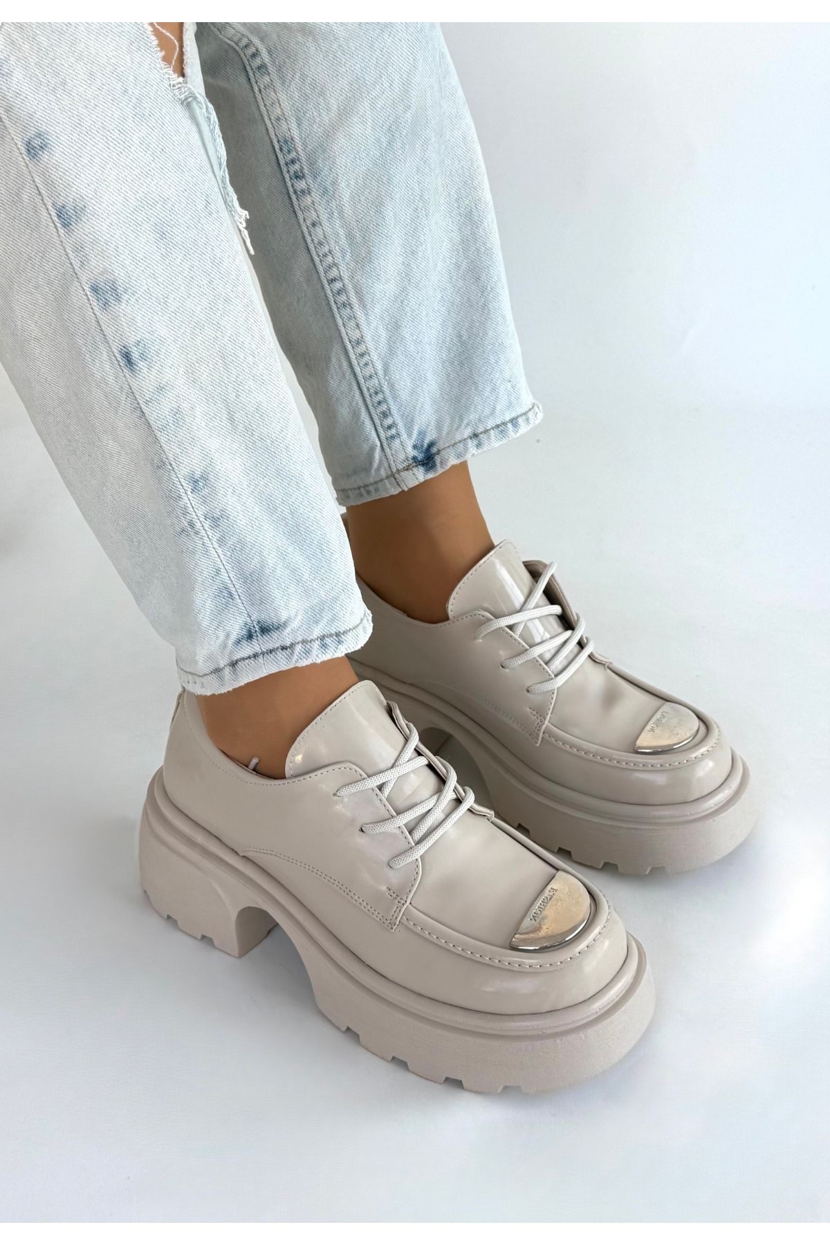 Bej Rugan Kadın Topuklu Ayakkabı - Görsel 4