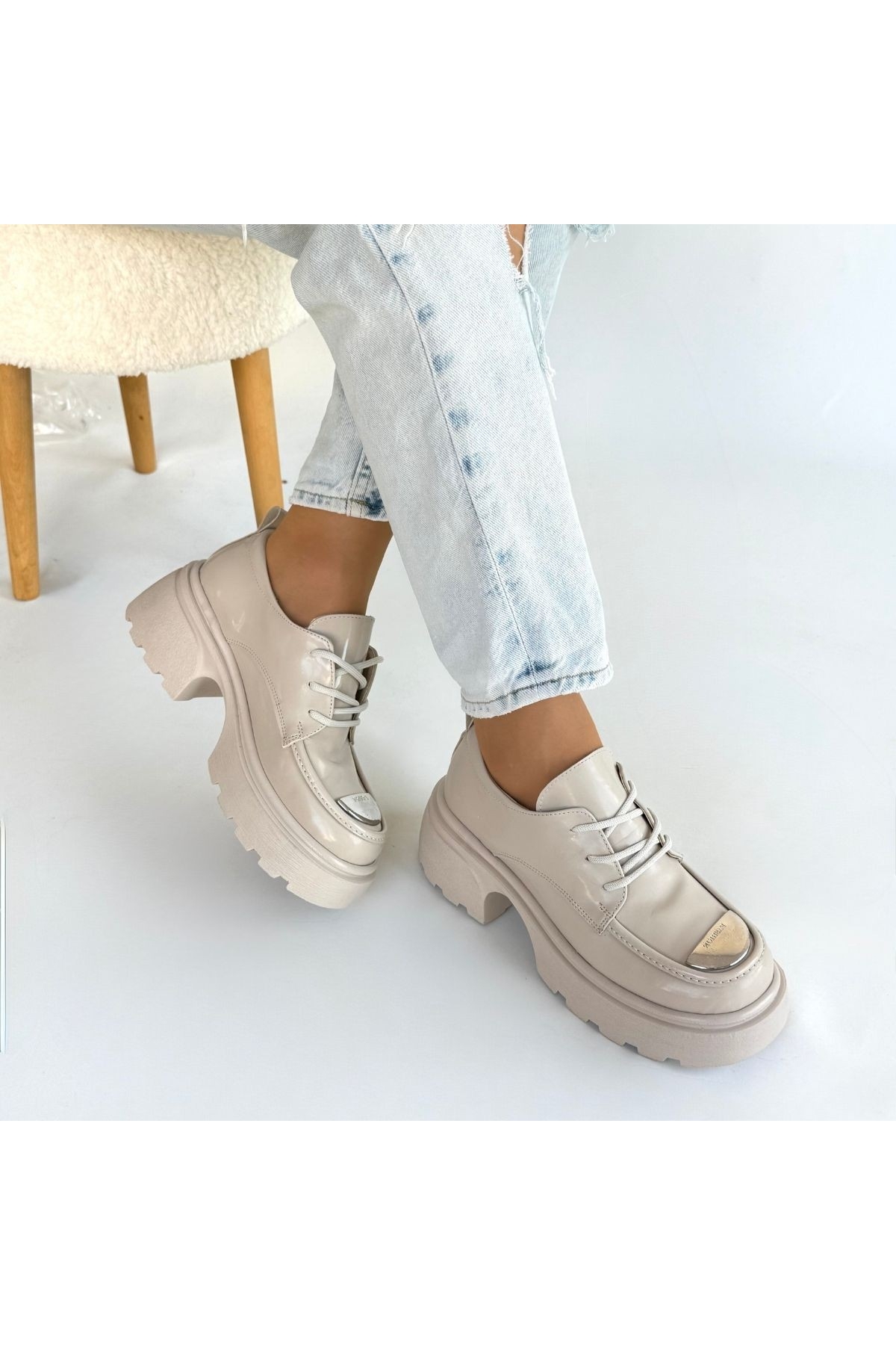 Bej Rugan Kadın Topuklu Ayakkabı - Görsel 5