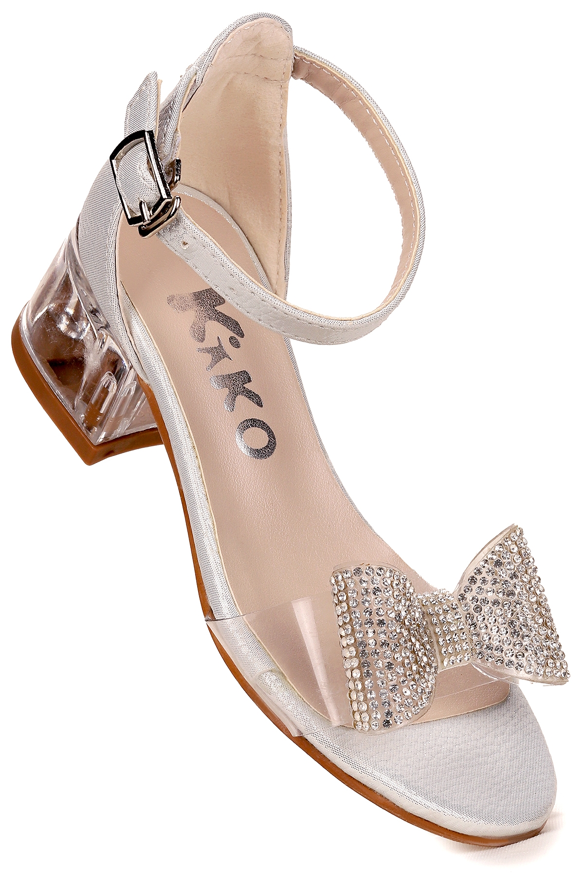 Tire Vakko Kız Çocuk 4 Cm Şeffaf Topuklu Sandalet Abiye Ayakkabı Sedef - Görsel 4