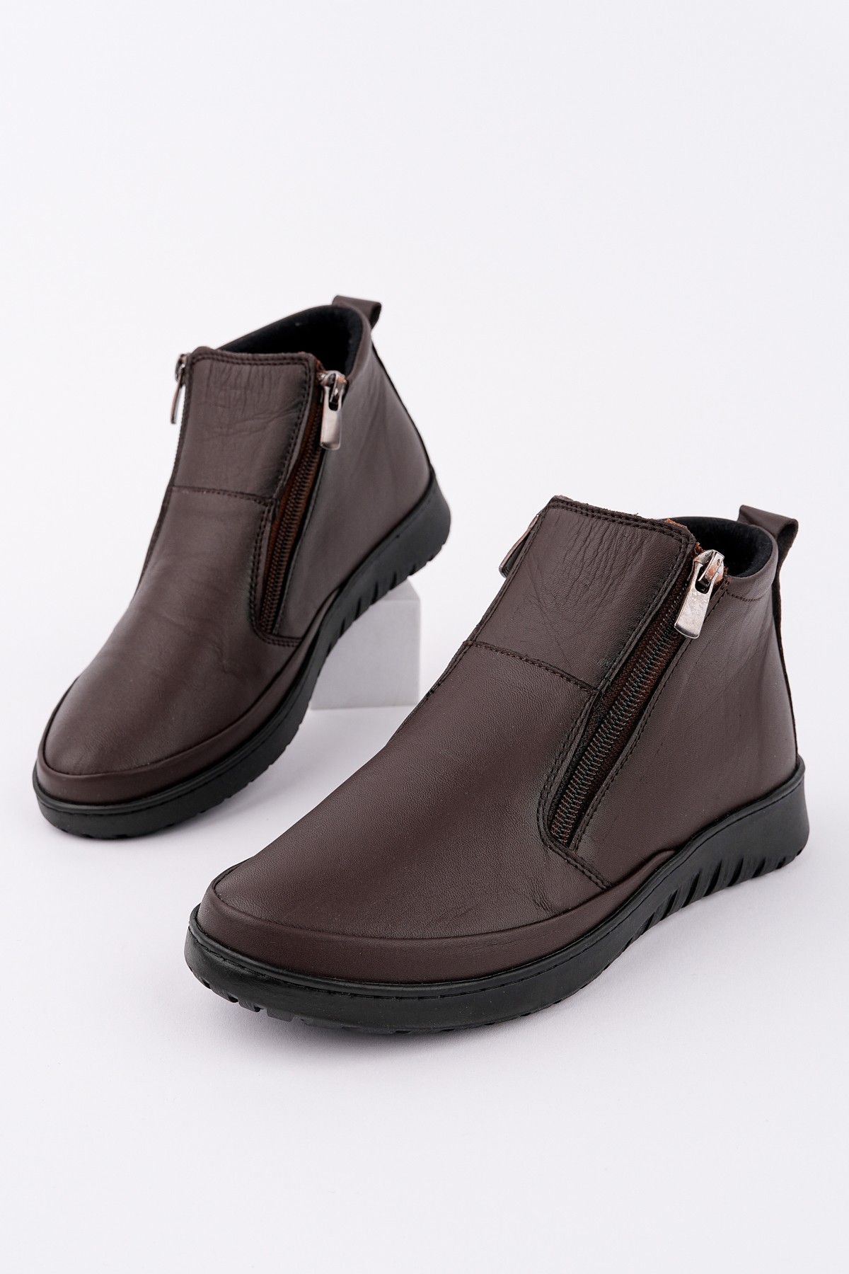 FENİKS Hakiki Deri Çift Fermuarlı Kadın Bot - Görsel 3