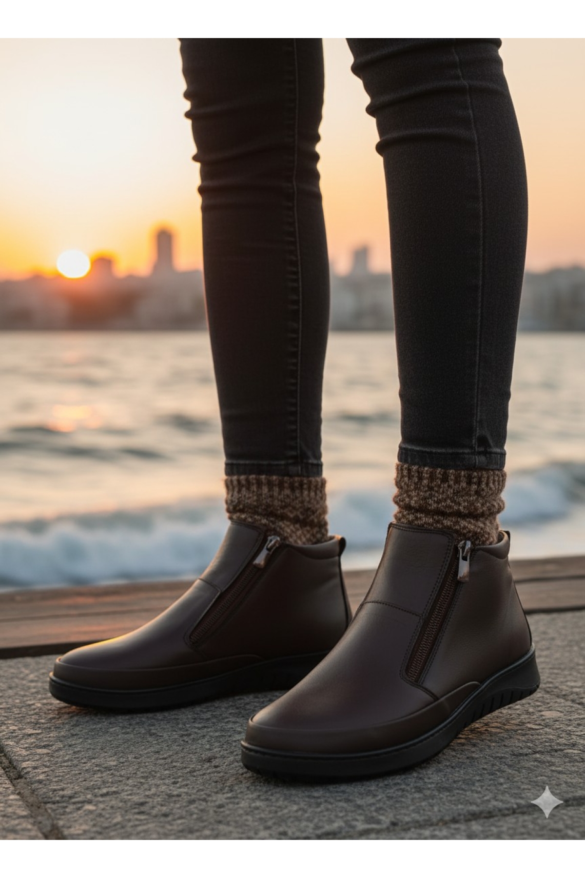 FENİKS Hakiki Deri Çift Fermuarlı Kadın Bot - Görsel 8