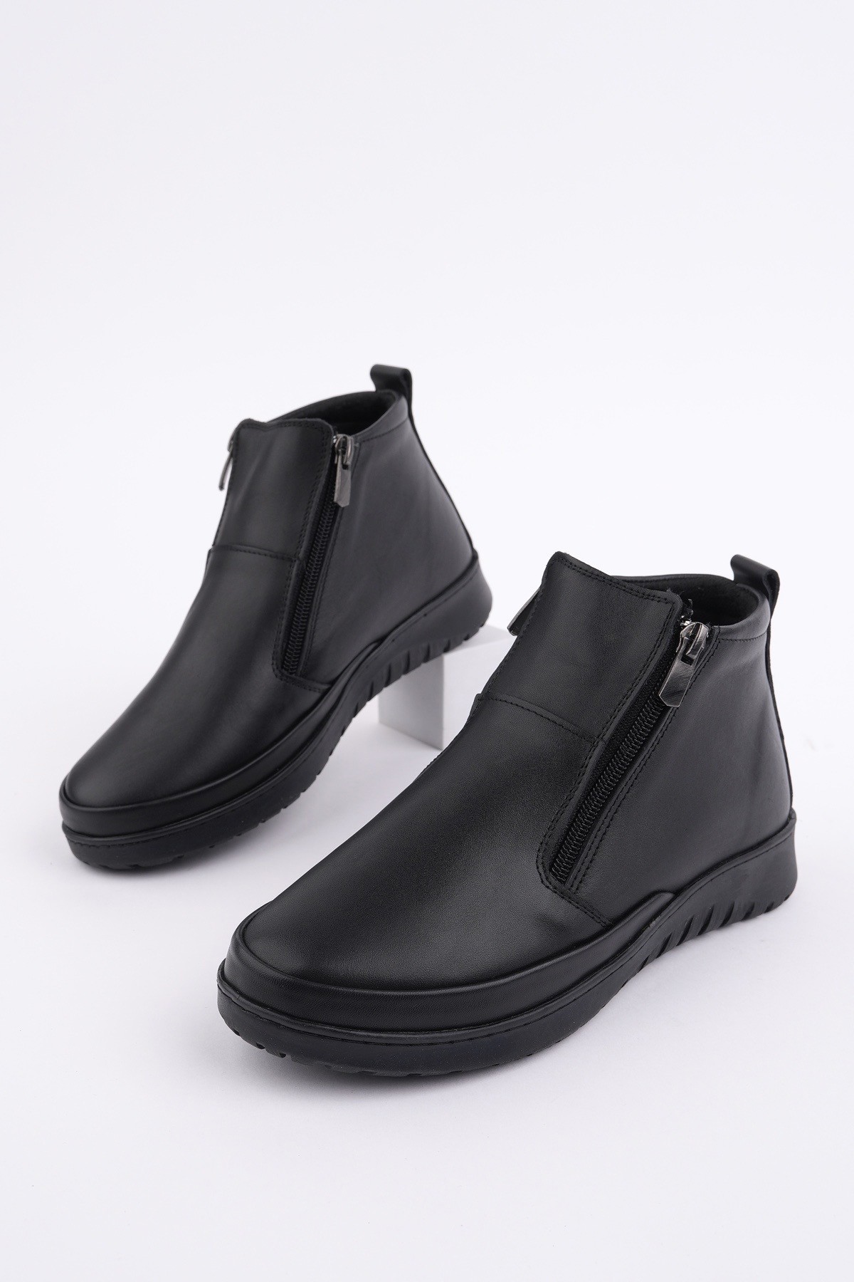 FENİKS Hakiki Deri Çift Fermuarlı Kadın Bot - Görsel 2