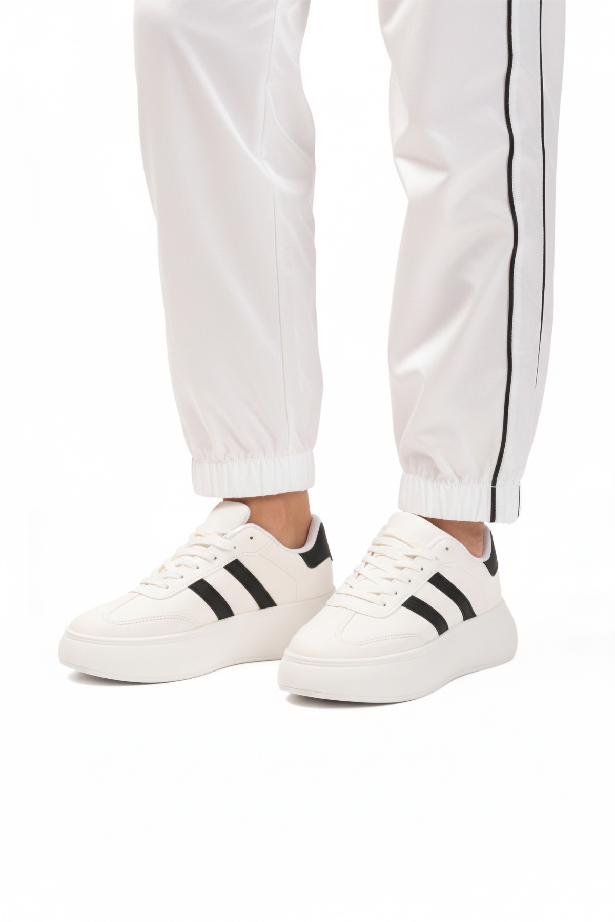 Beyaz Siyah Yüksek Taban Bağcıklı Unisex Sneaker DVS-01 Z - Görsel 2