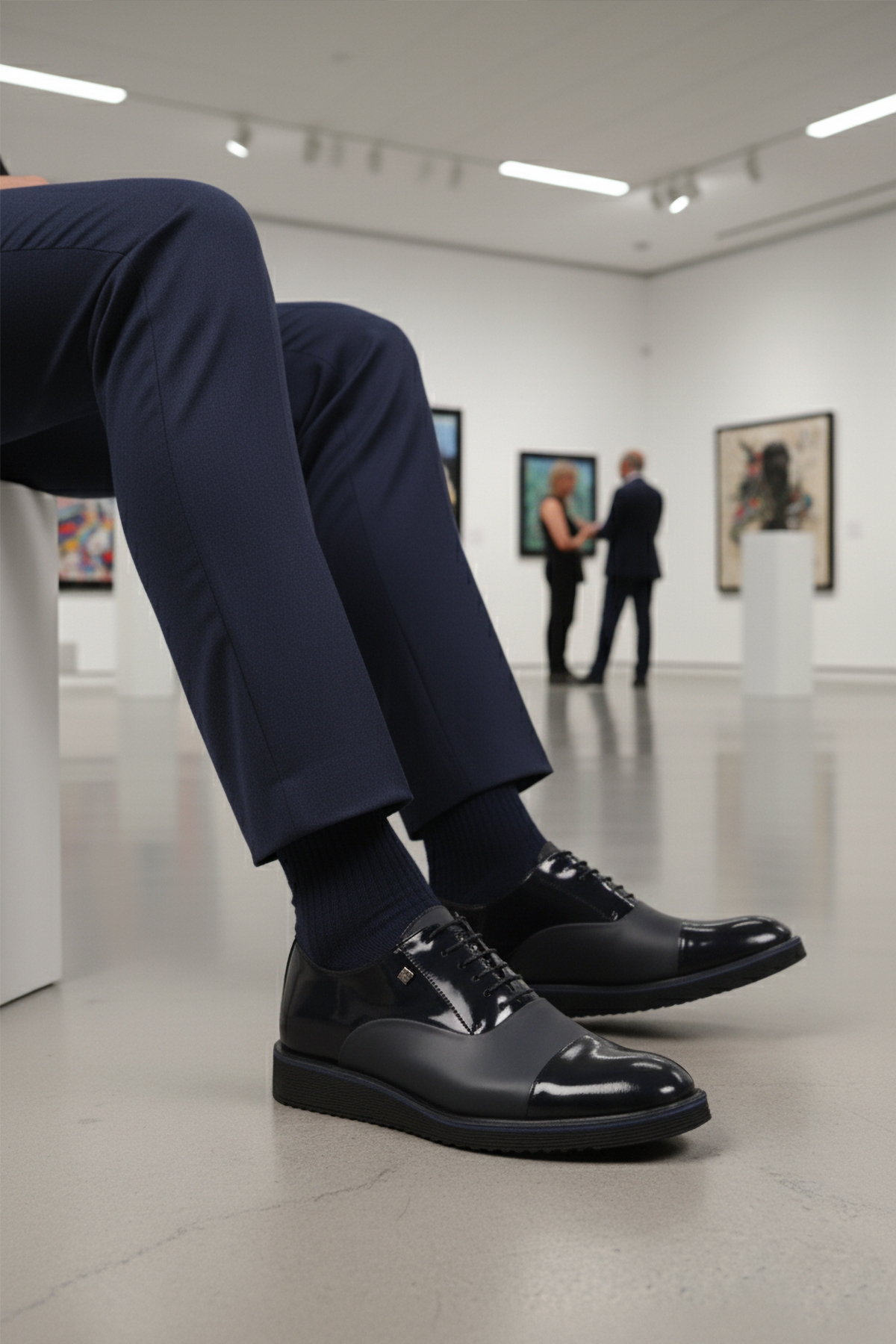 Lacivert Rugan Hakiki Deri Erkek Klasik Ayakkabı 6590 M - Görsel 4