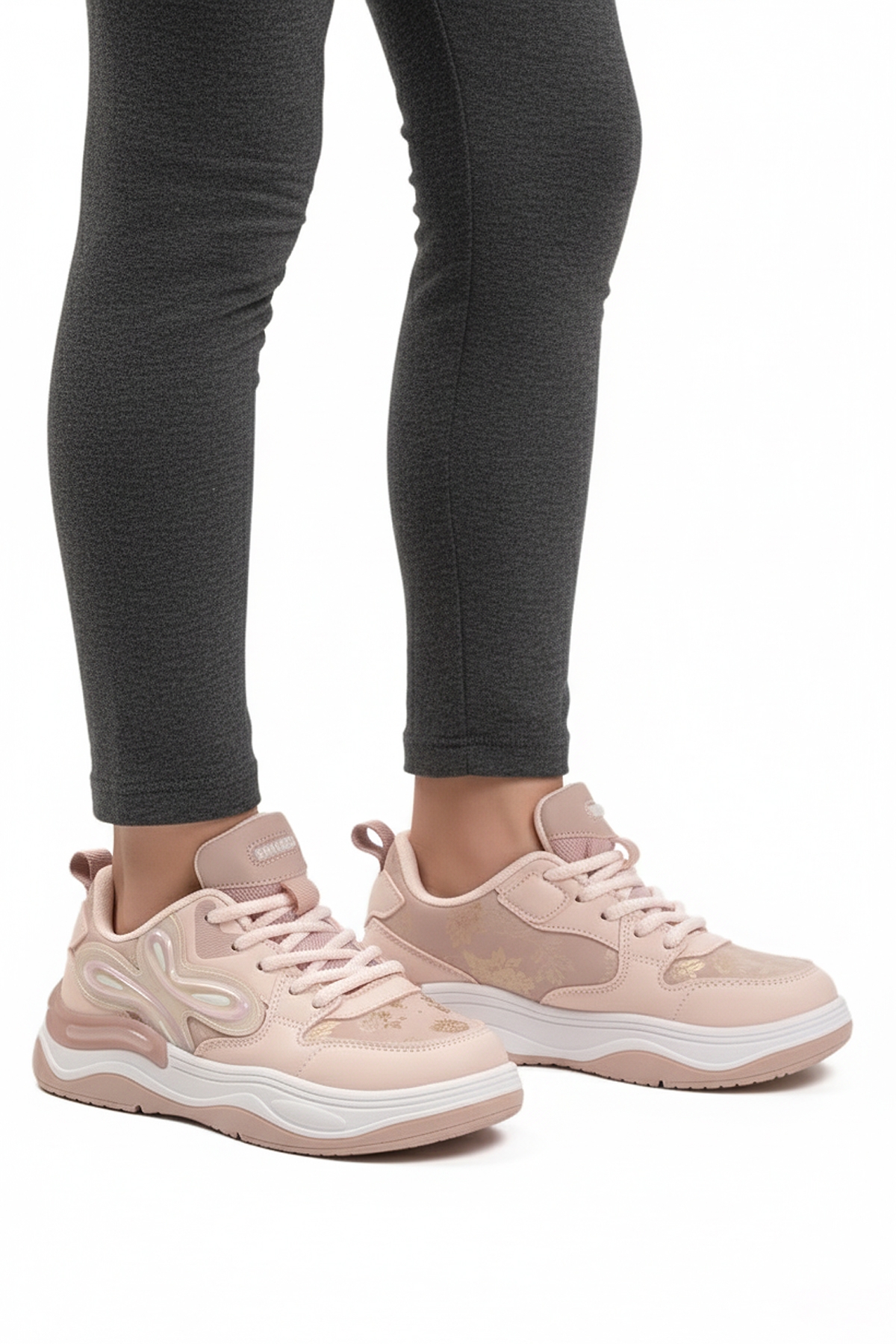 Pudra Bağcıklı Hafif Esnek Kız Çocuk Spor Ayakkabı 1990 F - Görsel 2