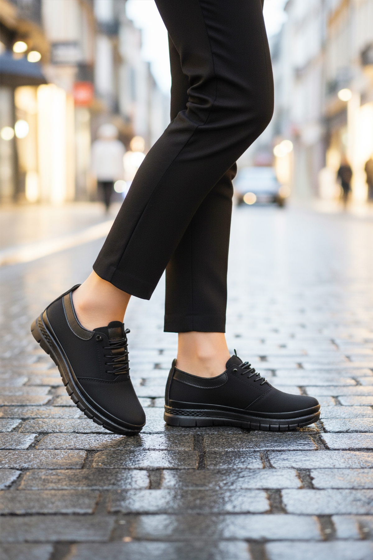 Siyah Zümrüt Lastik Bağcıklı Hafif Esnek Kadın Casual Ayakkabı 029 Z - Görsel 4