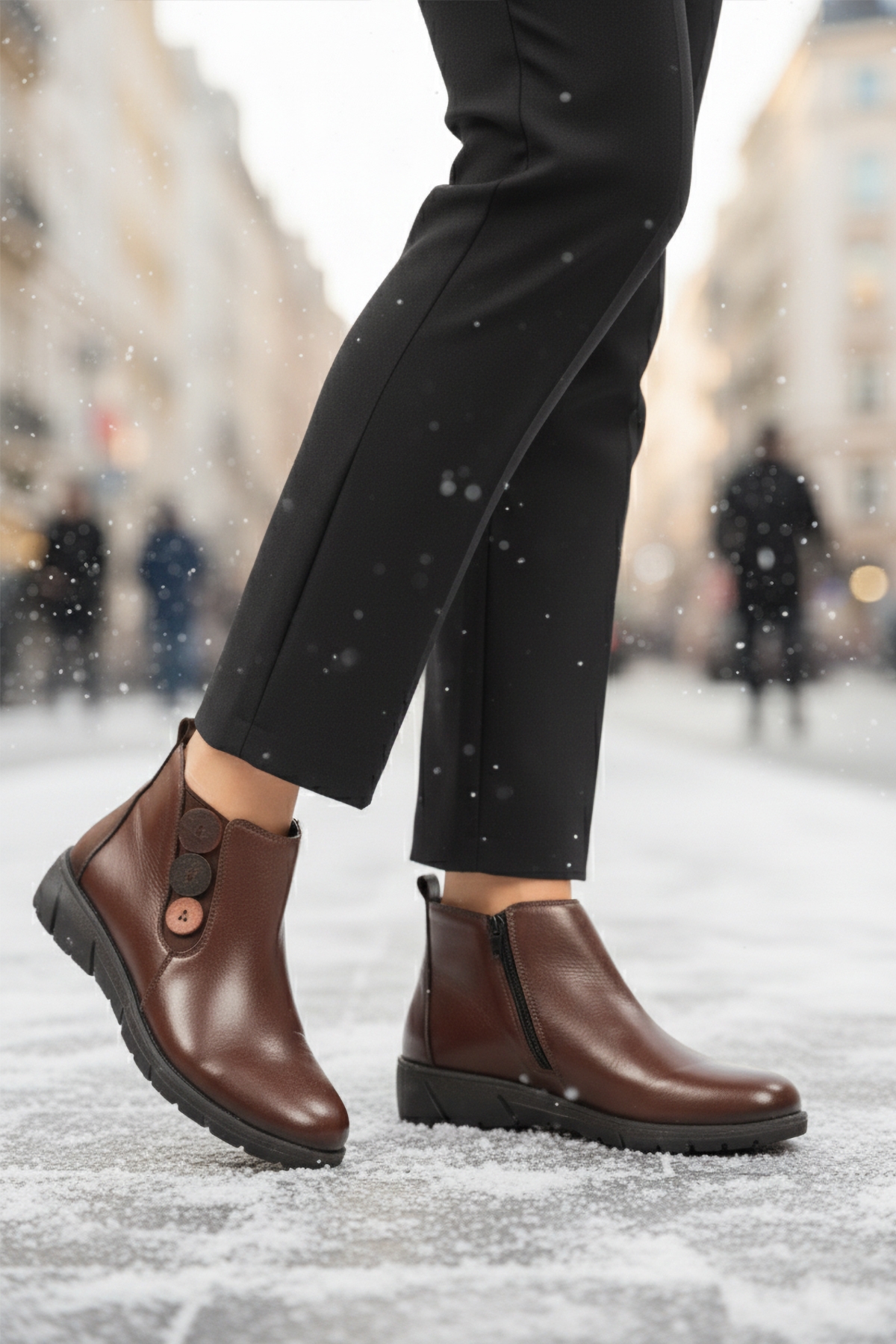 Kahve Hakiki Deri Anatomik Kaymaz Taban Kadın Bot Z406 Z - Görsel 4