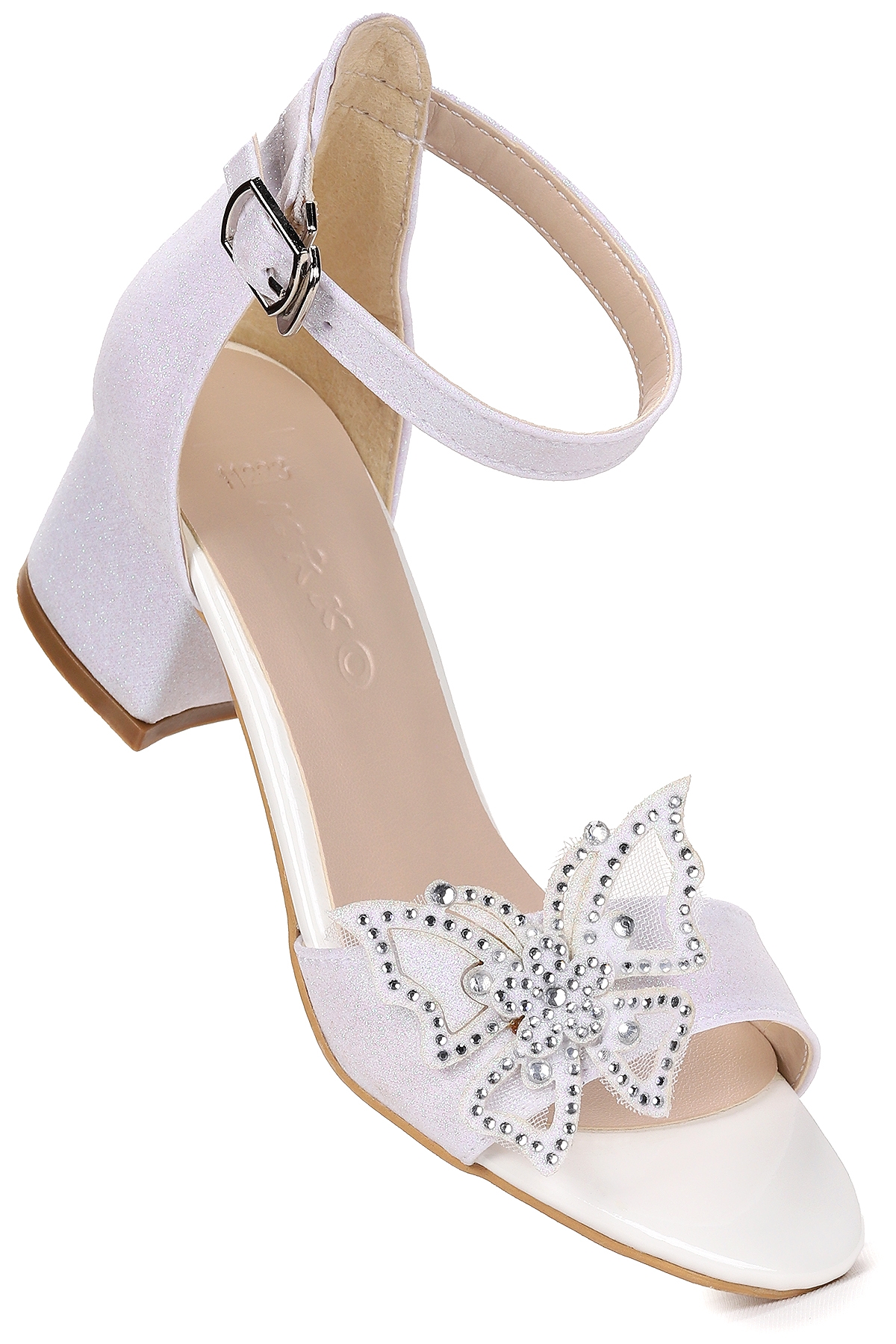 Zete Kum Simli Kız Çocuk 4 Cm Topuklu Sandalet Abiye Ayakkabı Beyaz - Görsel 4