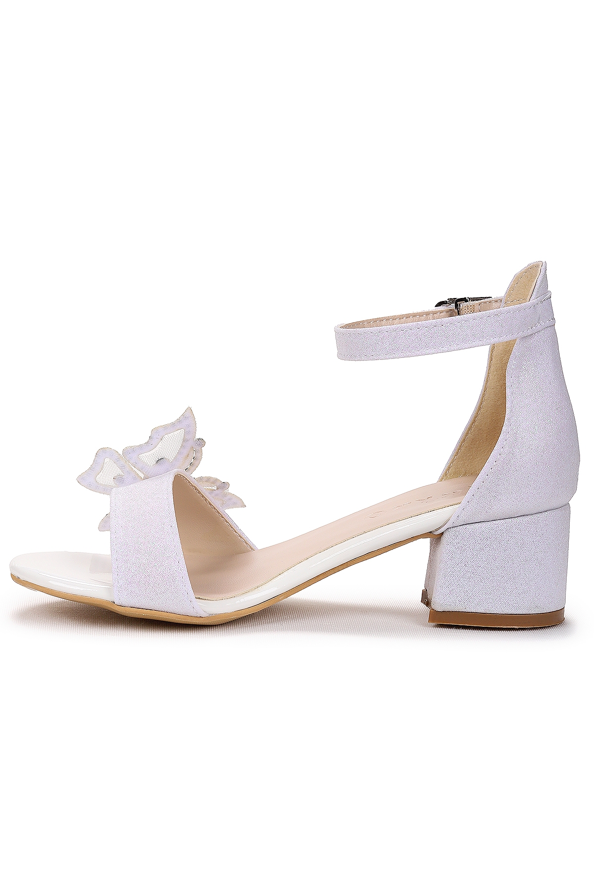 Zete Kum Simli Kız Çocuk 4 Cm Topuklu Sandalet Abiye Ayakkabı Beyaz - Görsel 5