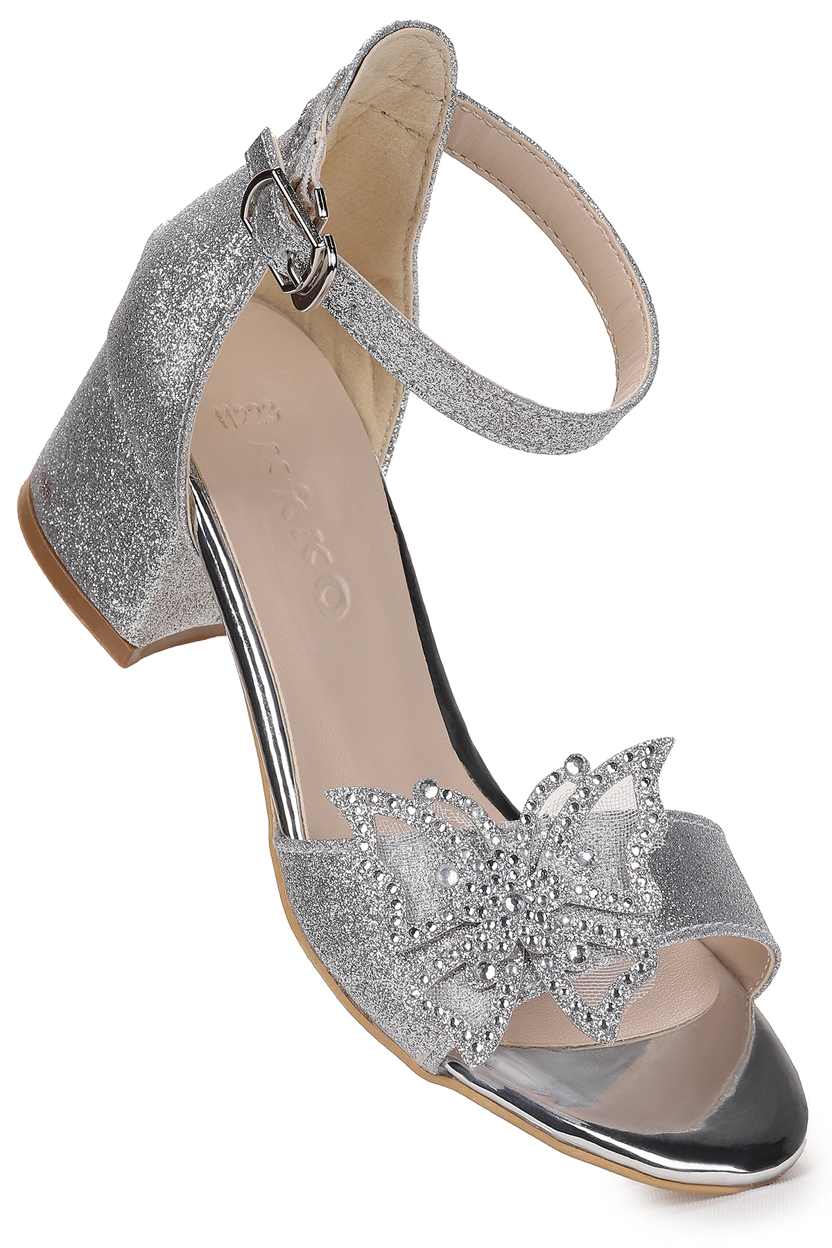 Zete Kum Simli Kız Çocuk 4 Cm Topuklu Sandalet Abiye Ayakkabı Gümüş - Görsel 4