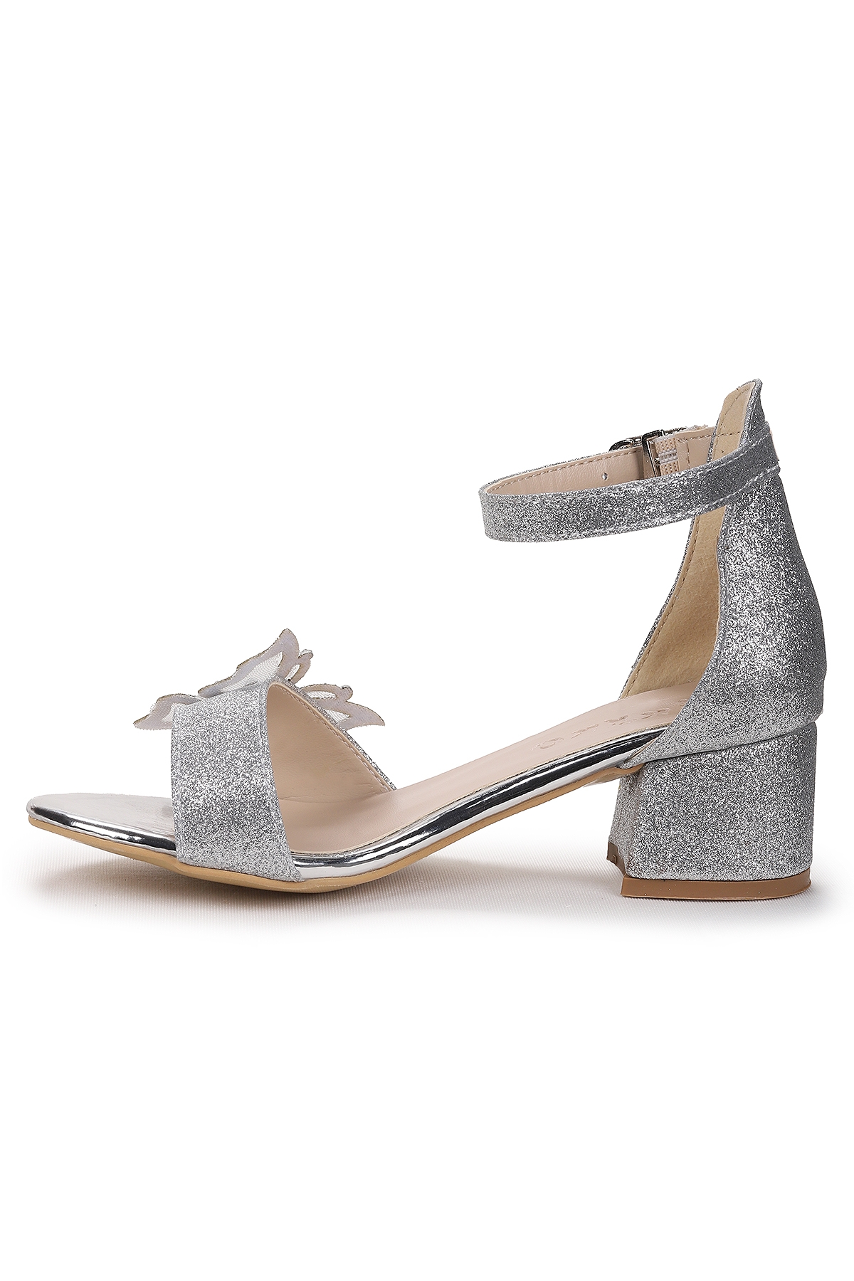 Zete Kum Simli Kız Çocuk 4 Cm Topuklu Sandalet Abiye Ayakkabı Gümüş - Görsel 5