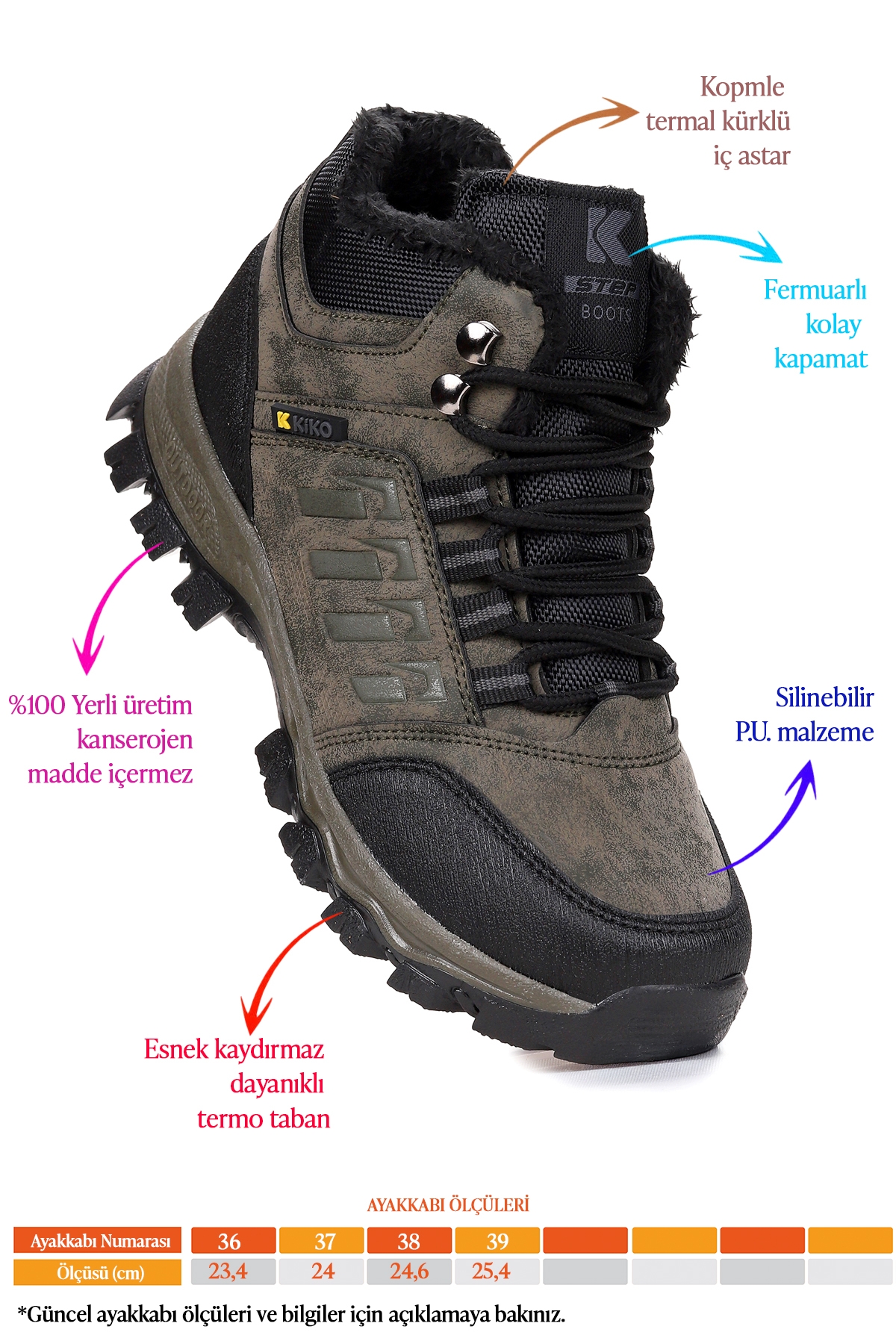 Rune Günlük Fermuarlı Erkek Çocuk Bot Ayakkabı Haki - Görsel 3